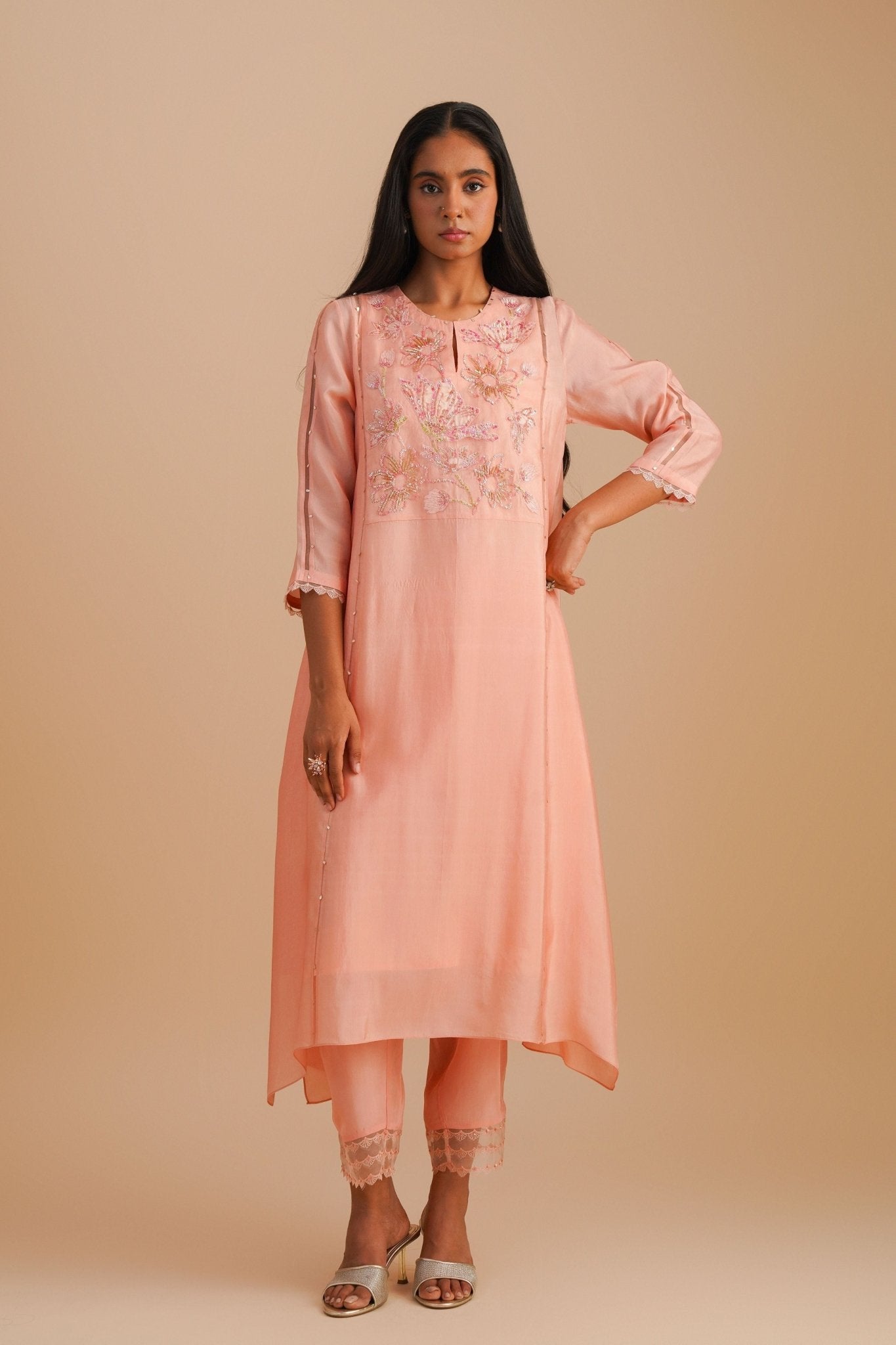 Blush Applique Kurta Set - One Not Two - Elahe