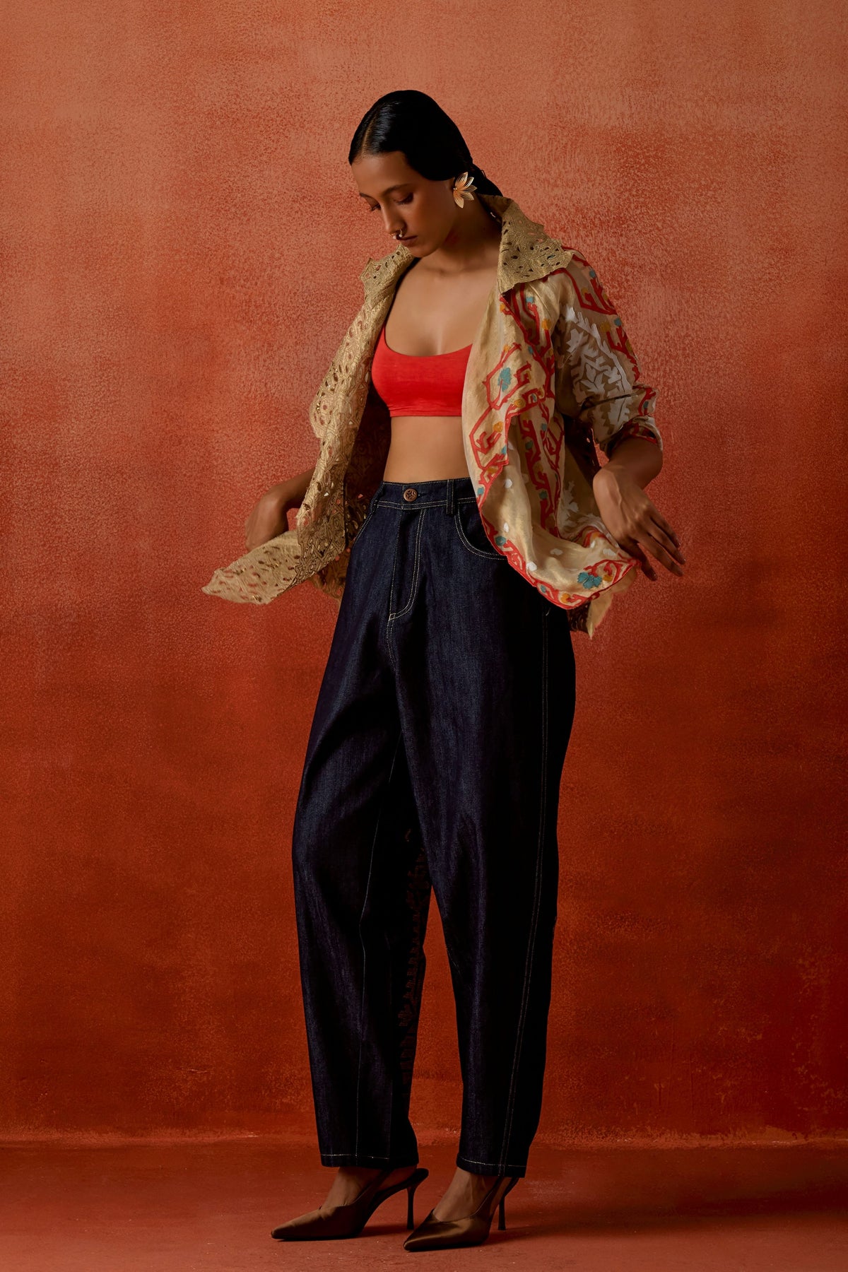 Gold Embroidered Jacket Set