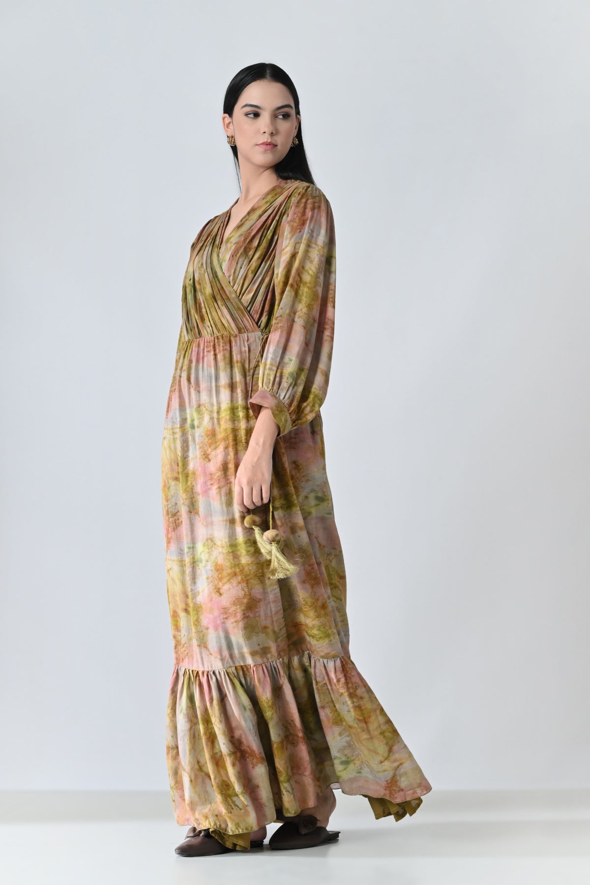Verdant Wrap Tiered Dress