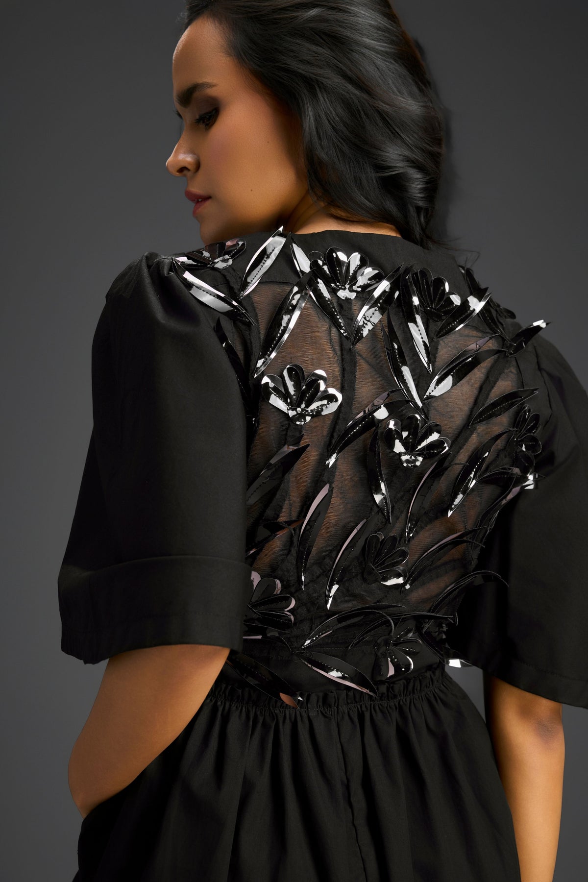 Black V-neck Playsuit