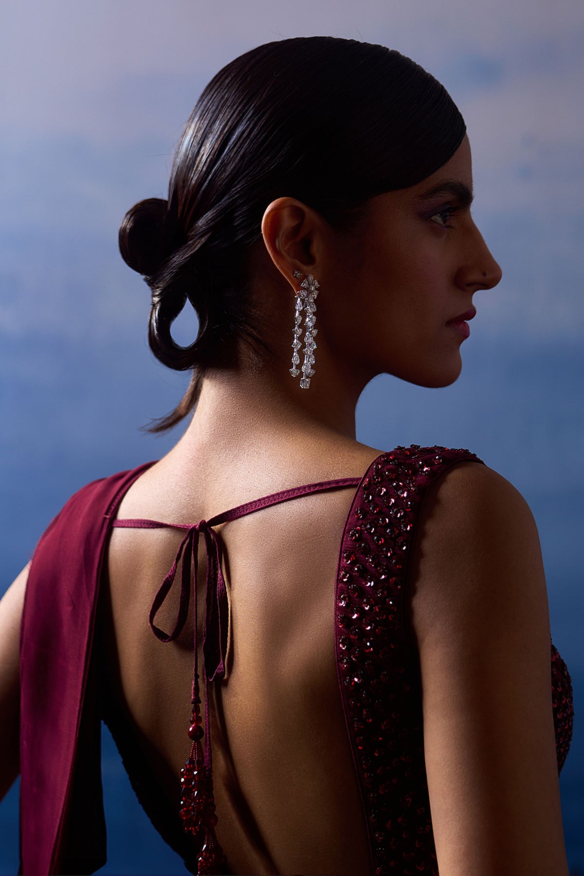 Burgundy Drape Saree Set
