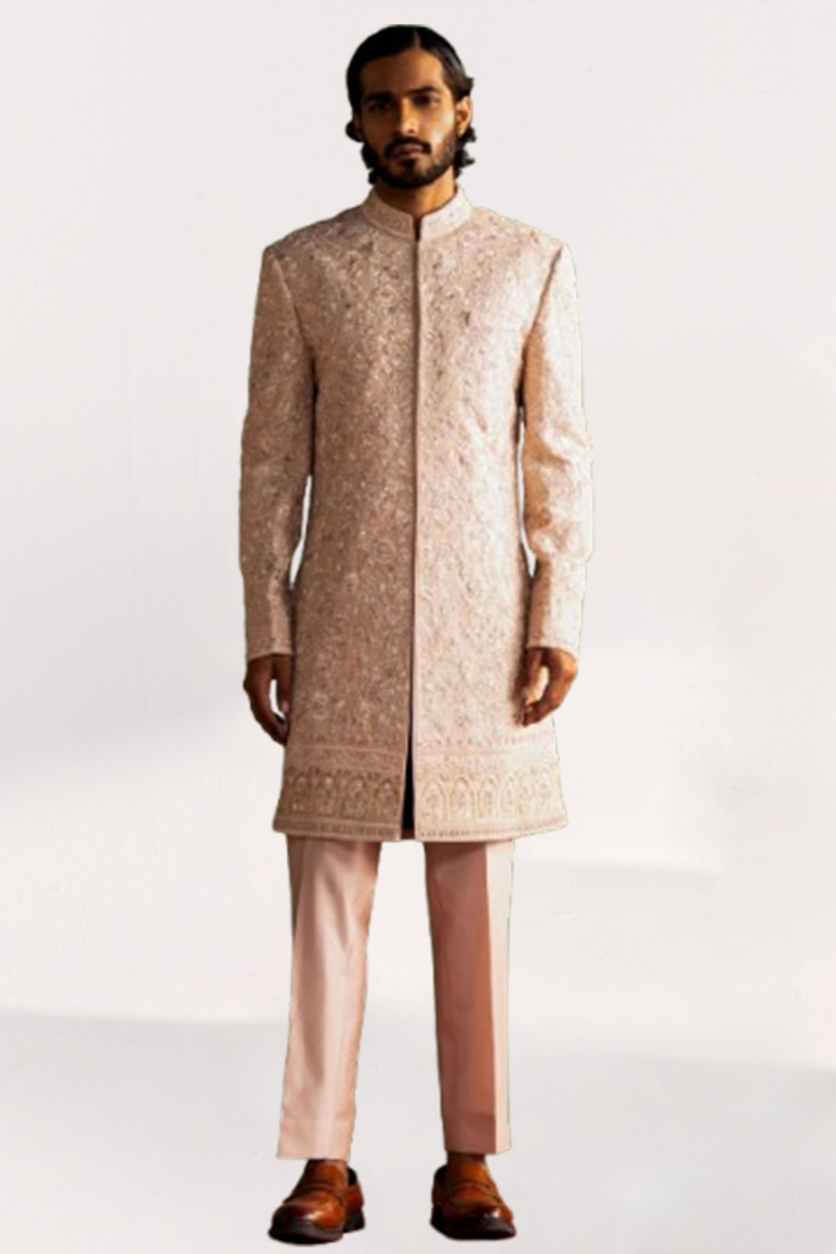 Lakshay Peach Achkan Set