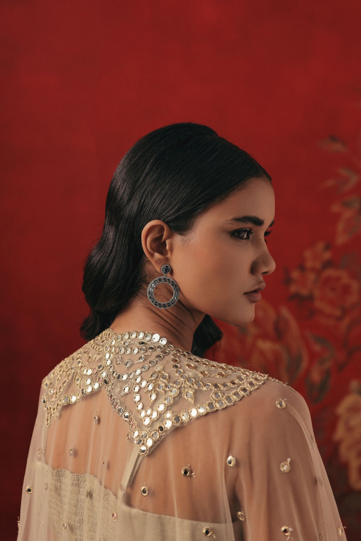 Tulle Mirror Work Cape Set