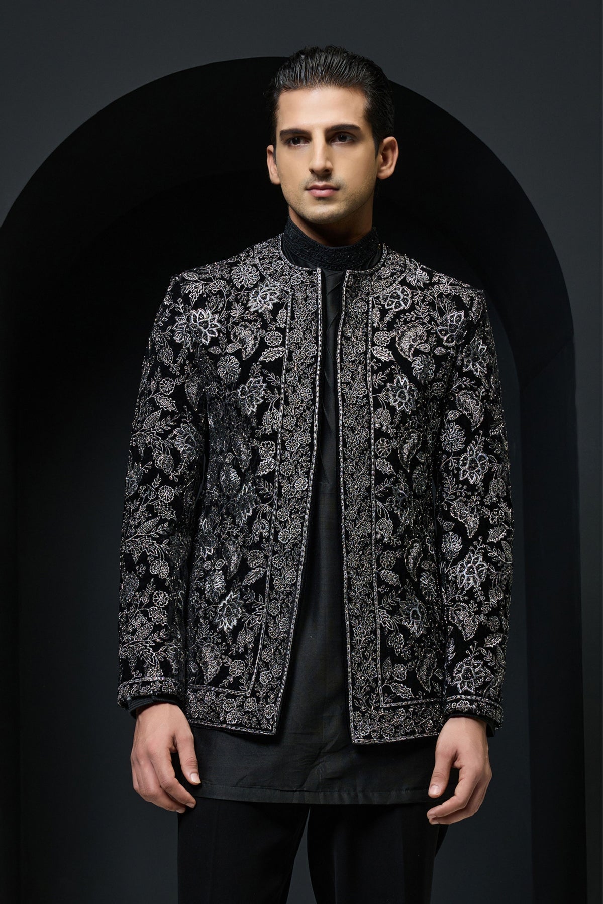 Black Zari Bandhgala Set