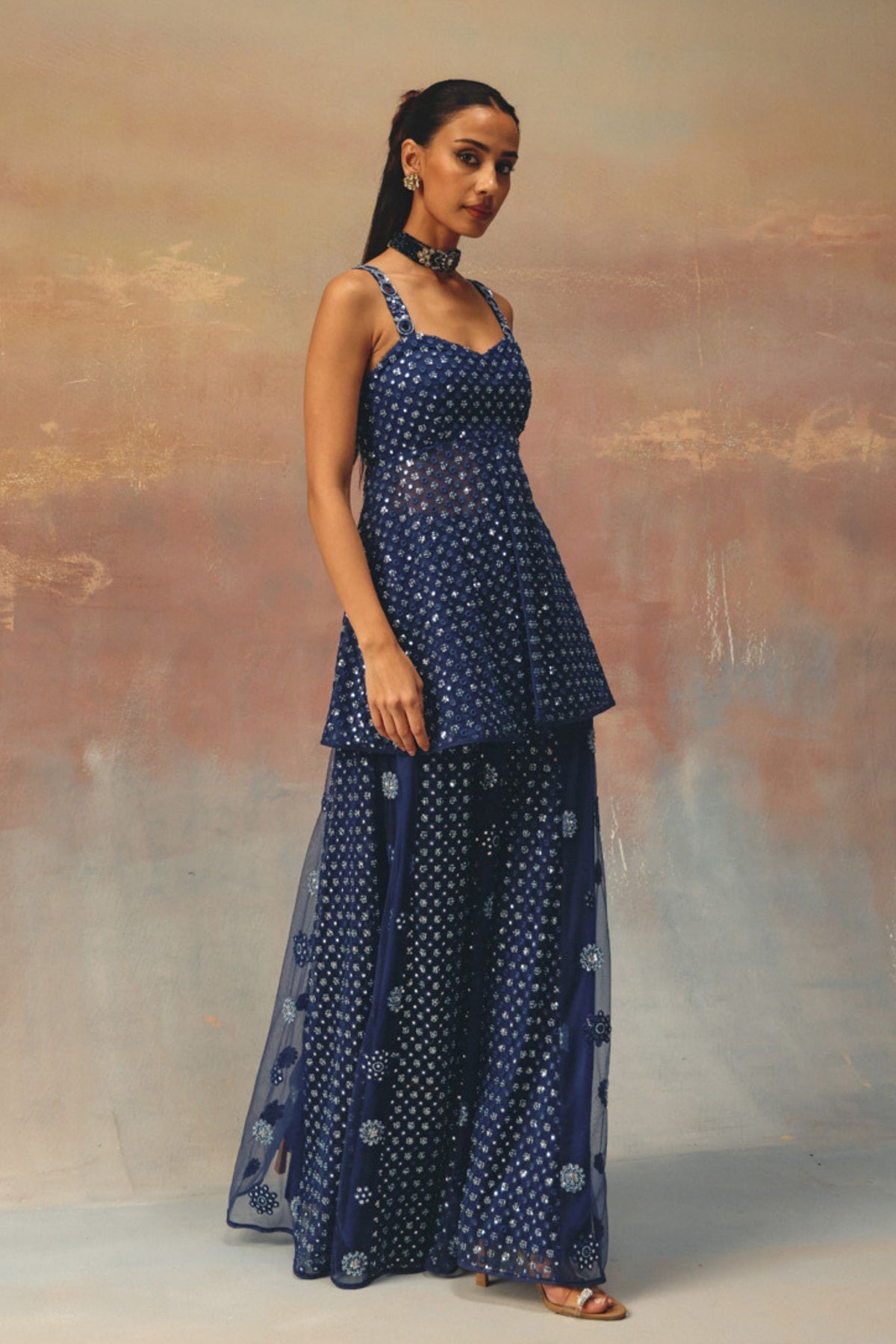Blue Flared Sharara