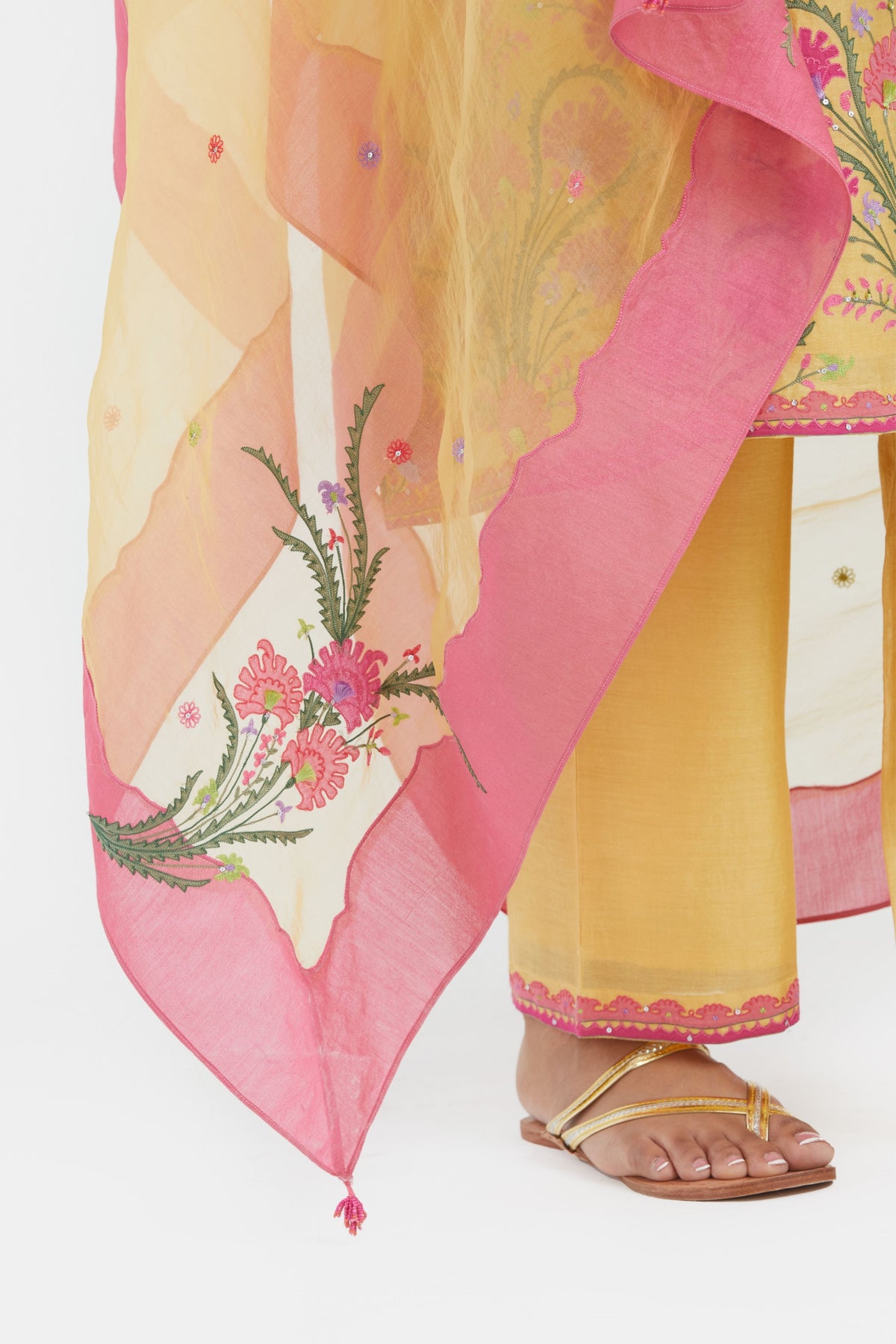 Yellow Silk Chanderi Kurta Set