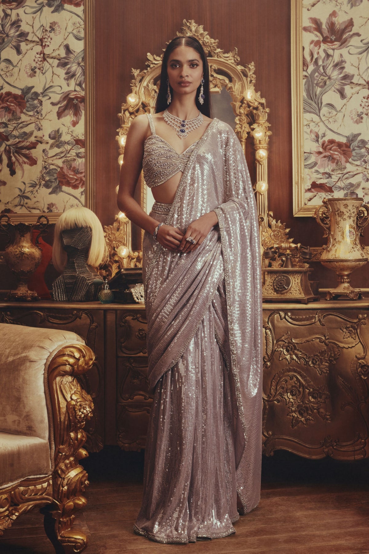 Ada Grey Draped Saree Set