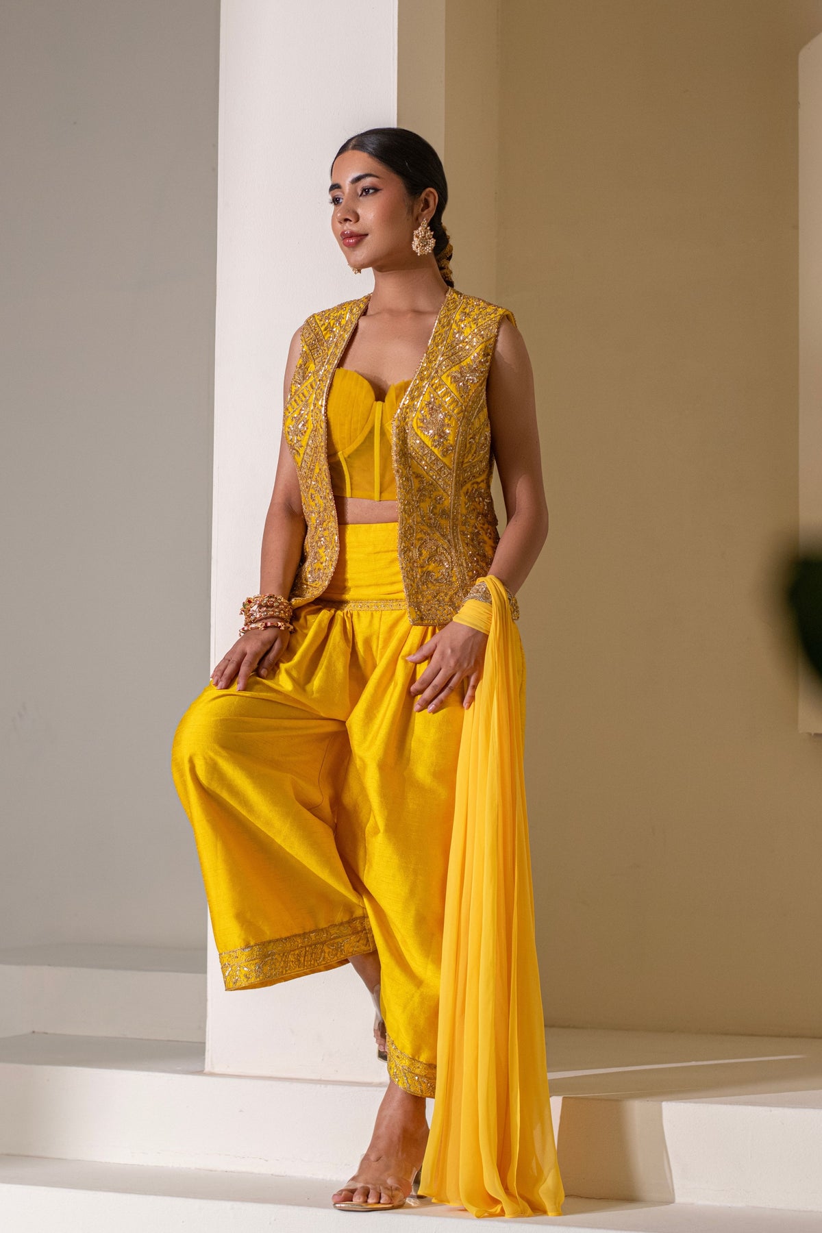 Sunshine Yellow Embellished  Jacket Set