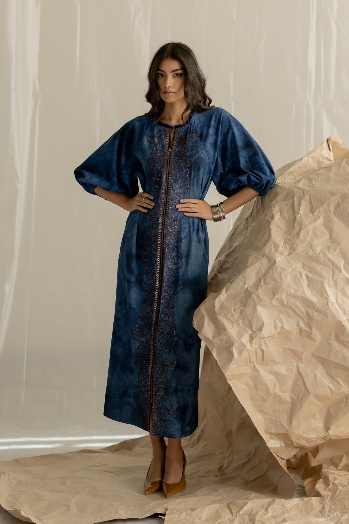 Tie-dye Wraglon Sleeves Maxi Dress
