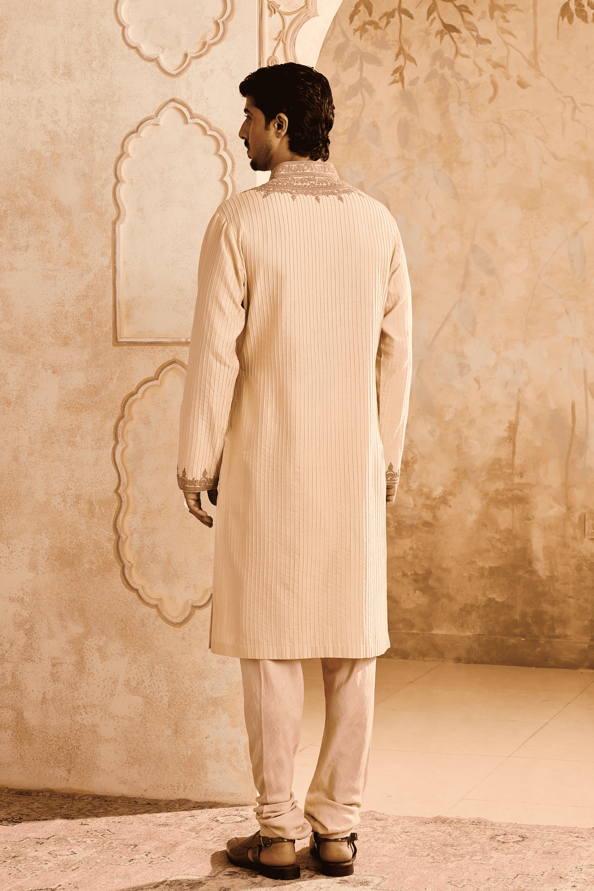 Embroidered Biege Kurta Set