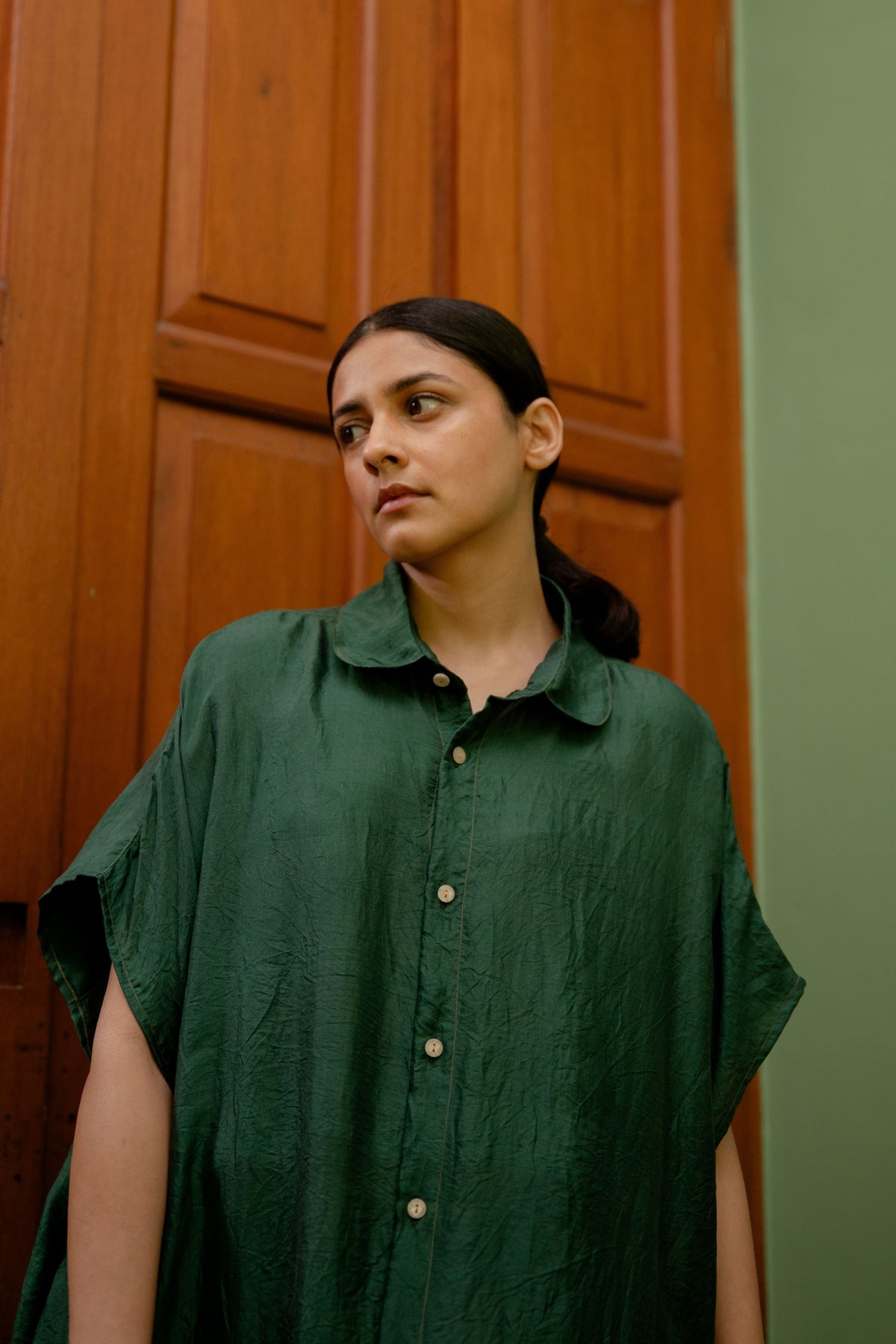 Forest Green Shirt Dress Solid