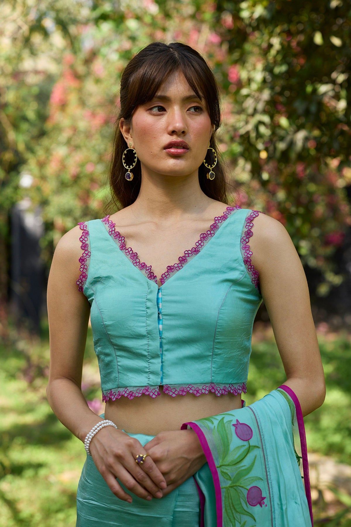 Petal & Path Blue Embroidered Blouse