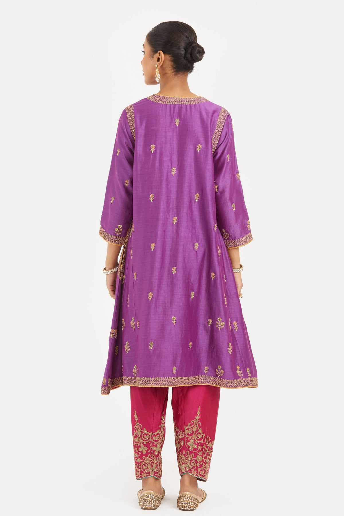 Purple Chanderi A-line Kurta Set