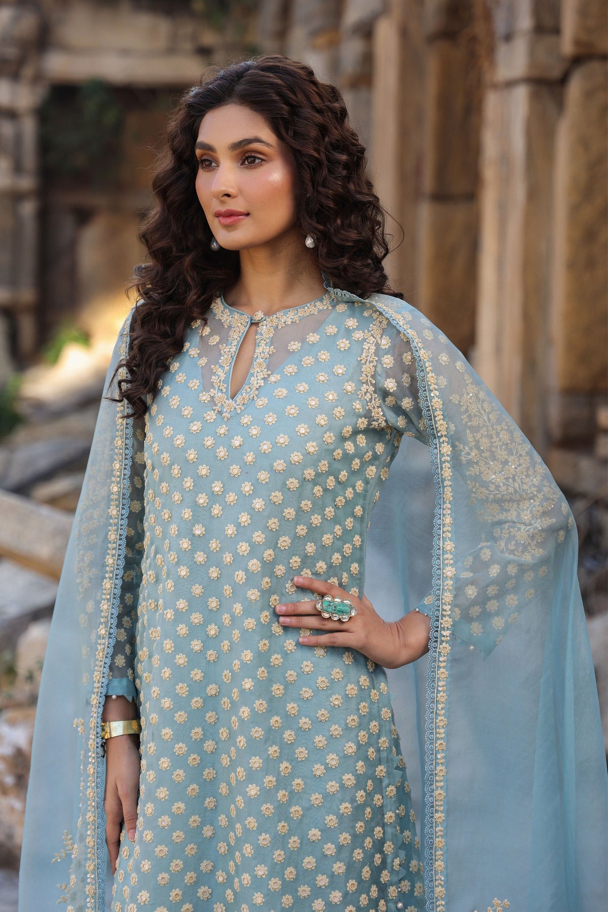 Vaayu Light Blue Buti Kurta Set