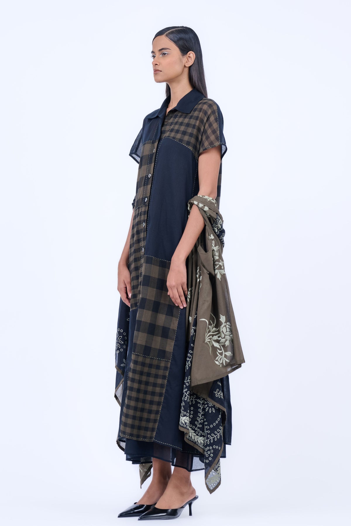 Handloom Cotton Dress in Khaki