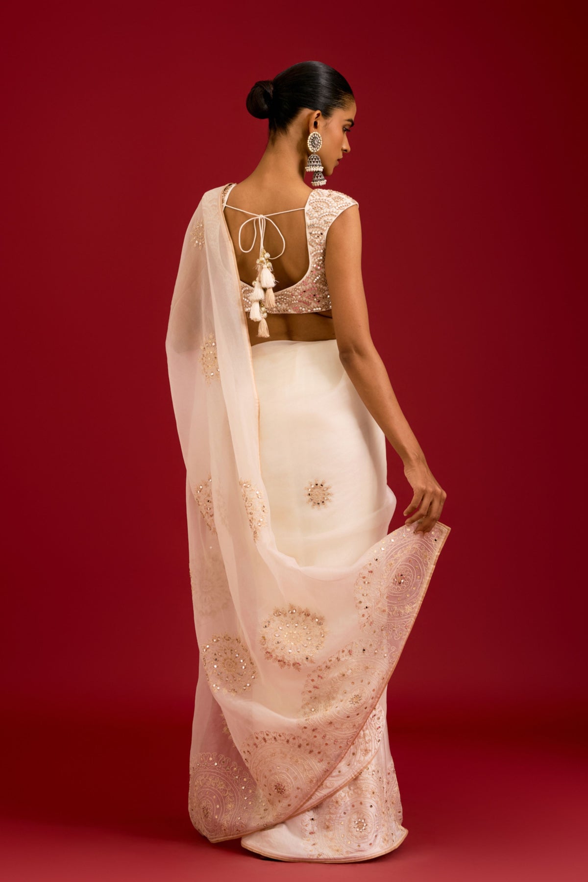 Ivory Embroidered Saree Set