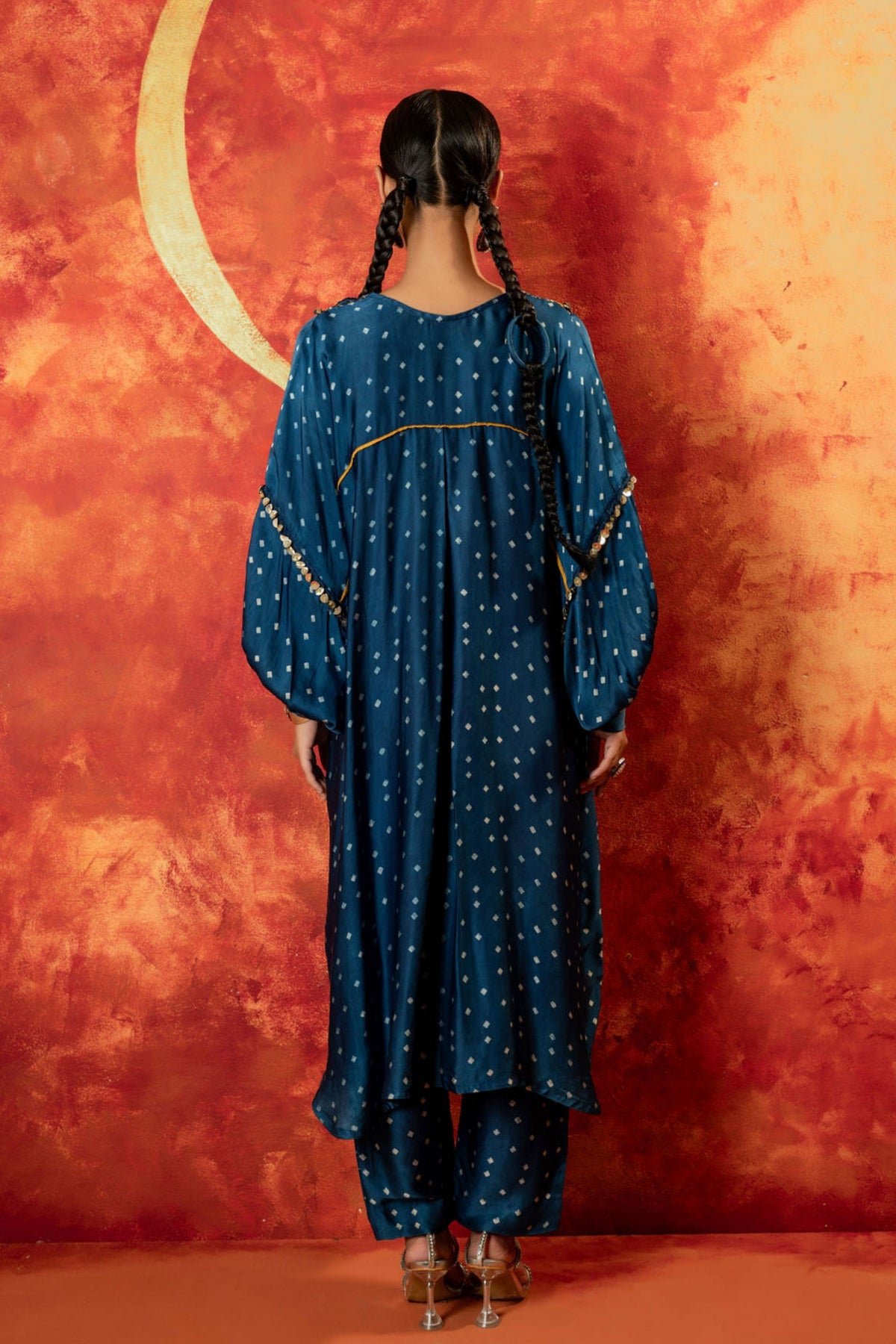 Hira Ajrakh Indigo Kaftan Set