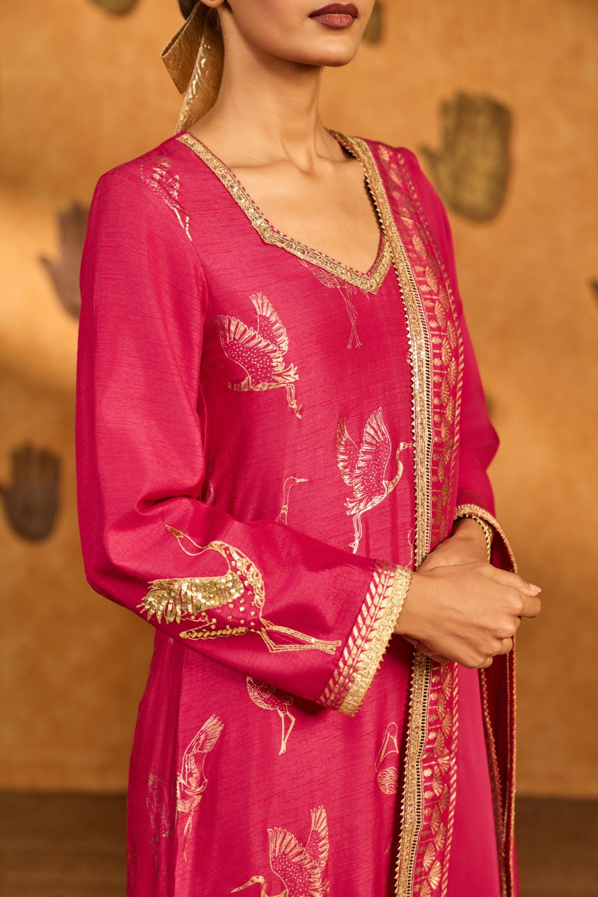 Pink Crane Kurta Set