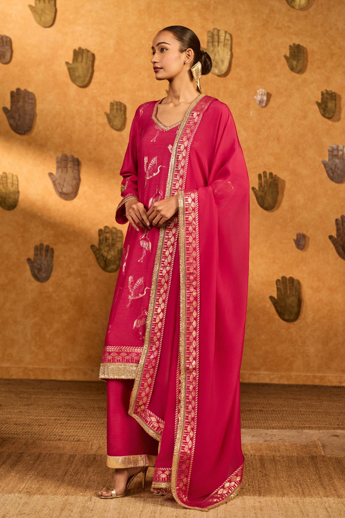 Pink Crane Kurta Set