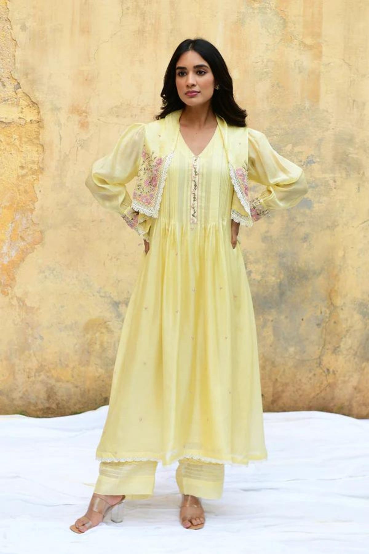 Yellow Mystic Knot Jacket Kurta Set