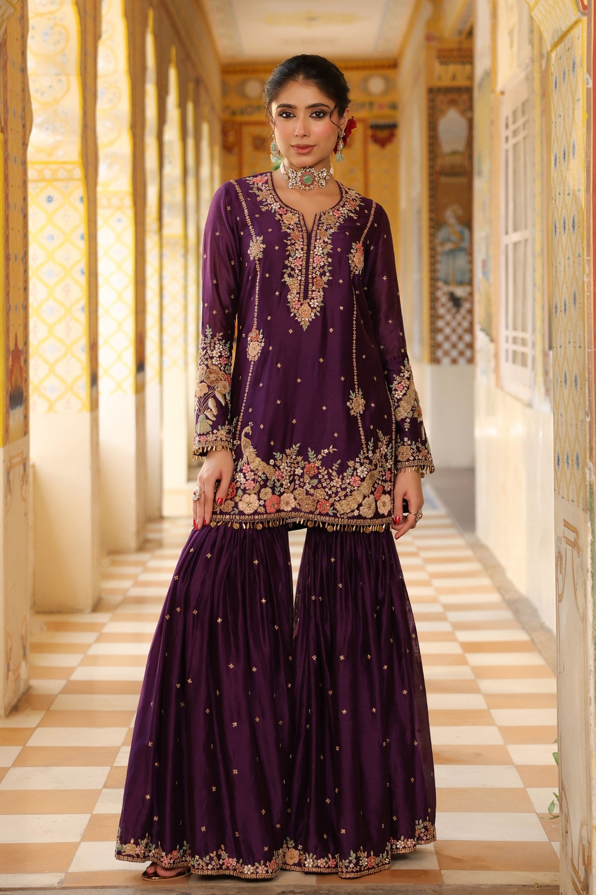 Ahista Purple Mayur Sharara Set