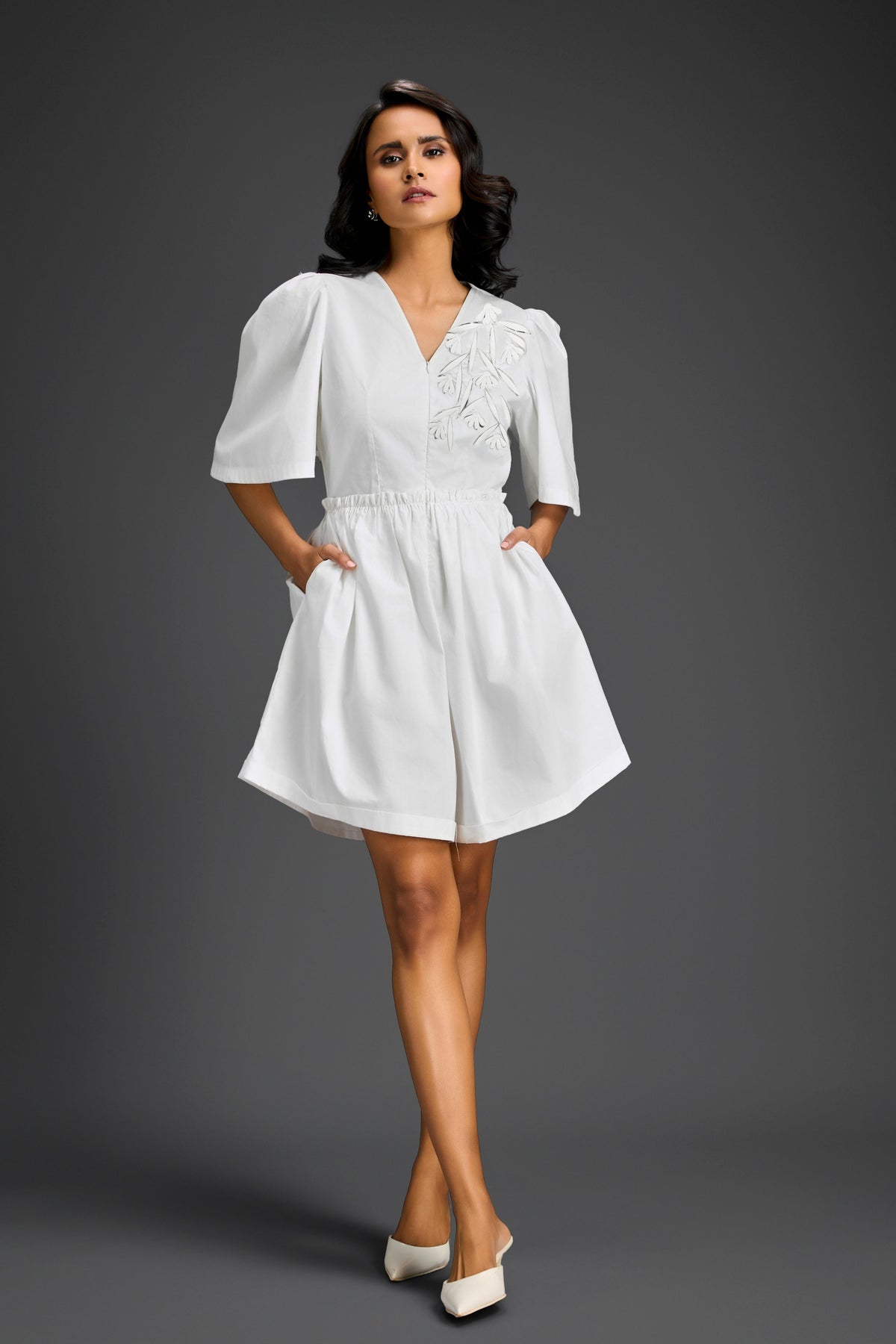 White V-neck Playsuit