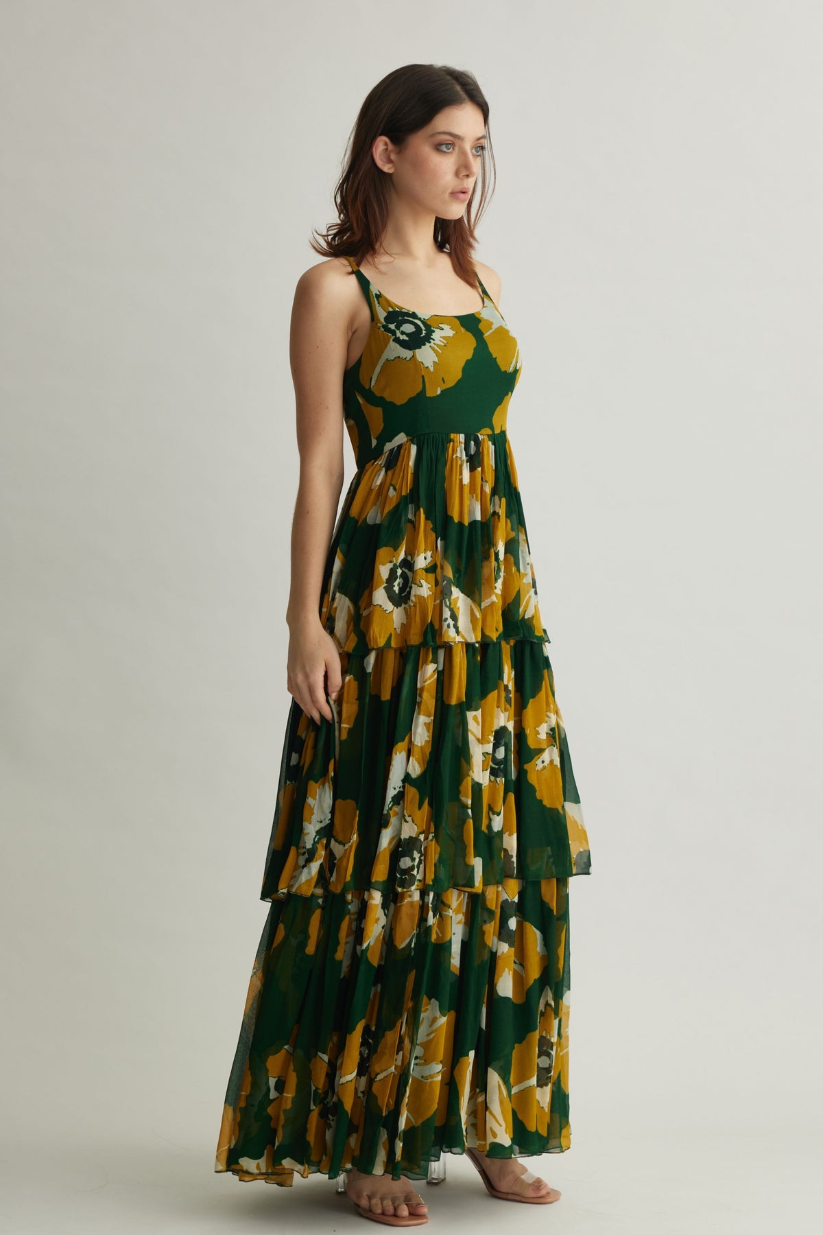 Mustard Floral Sleeveless Dress