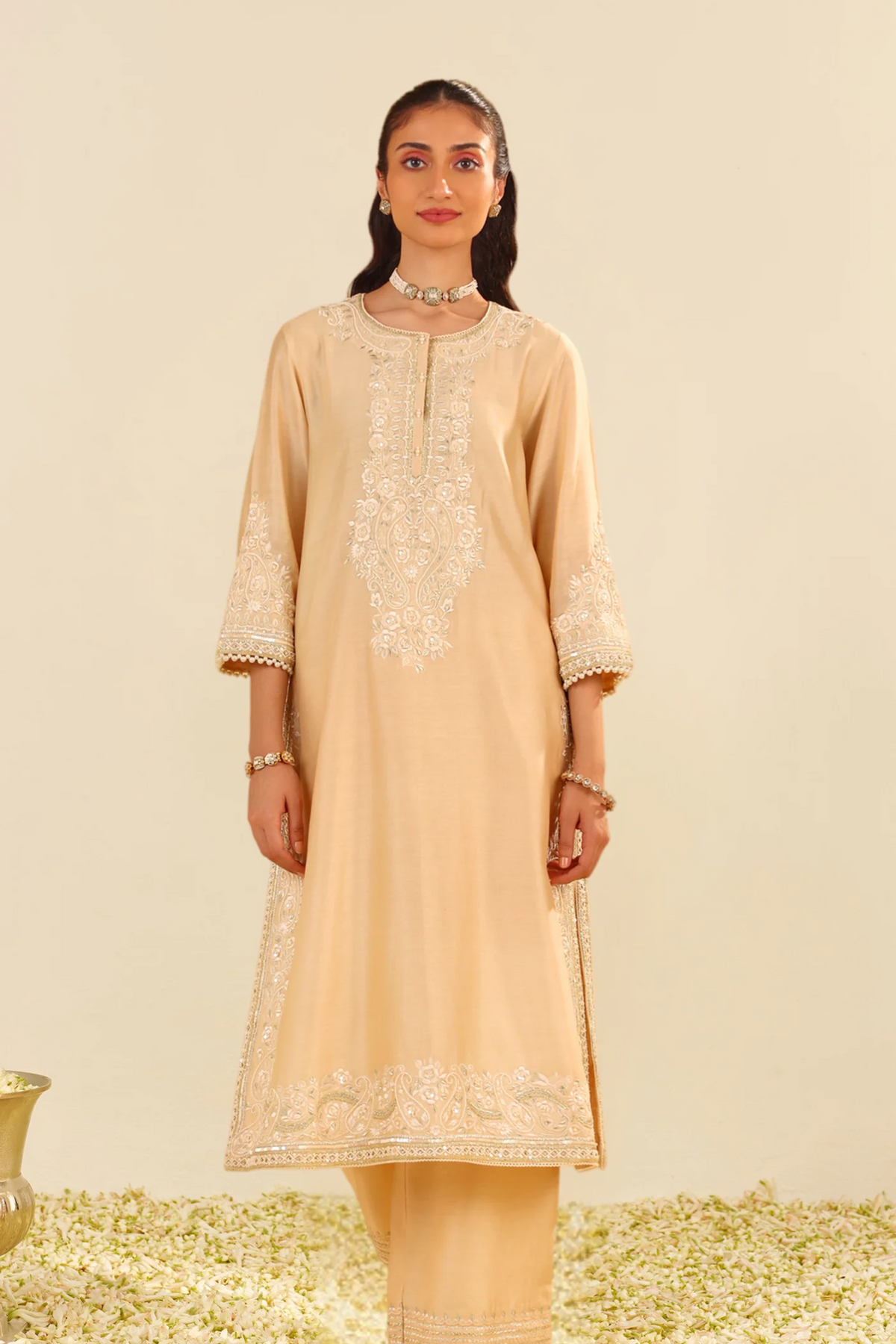 Sereen Beige Kurta With Palazzo