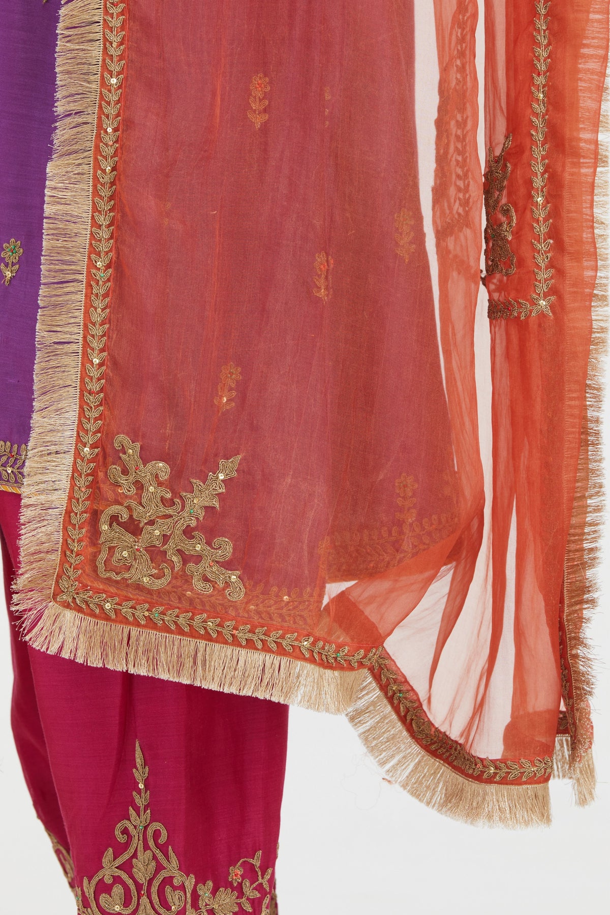 Purple Chanderi A-line Kurta Set