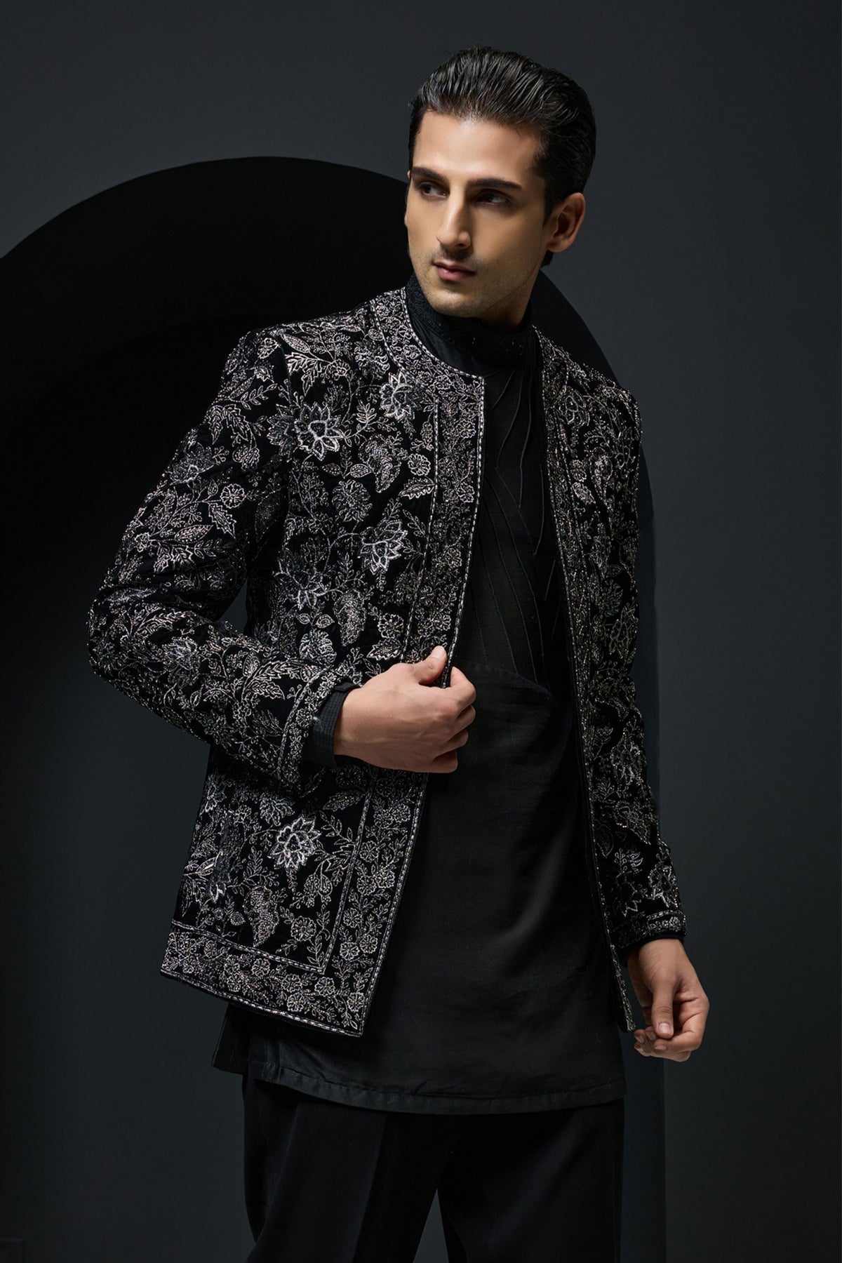Black Zari Bandhgala Set