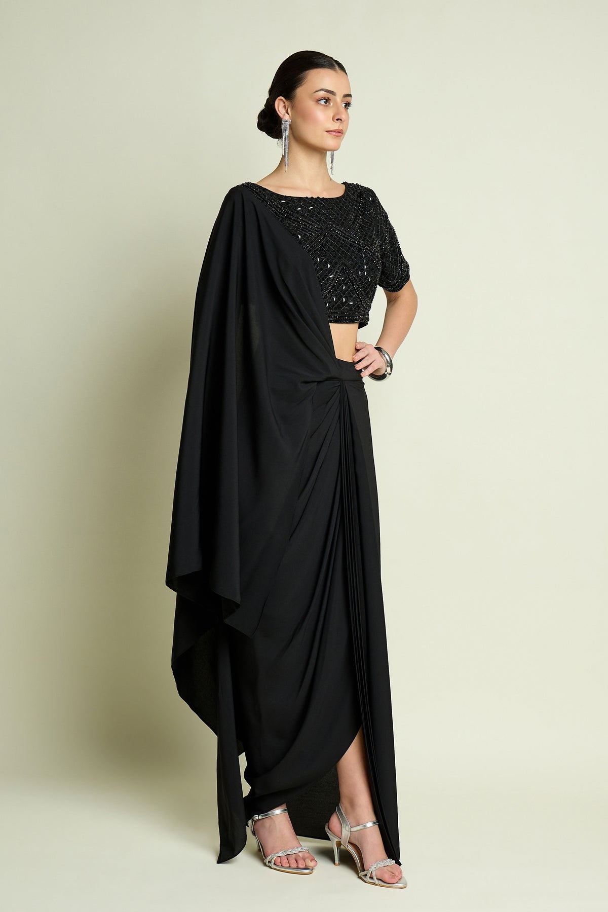 Noir Crystal Draped Saree Set
