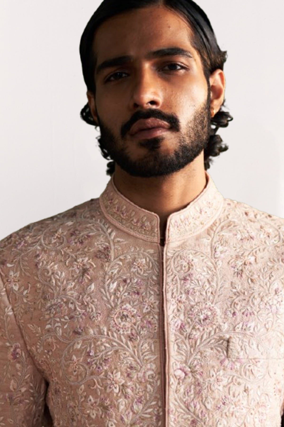 Lakshay Peach Achkan Set