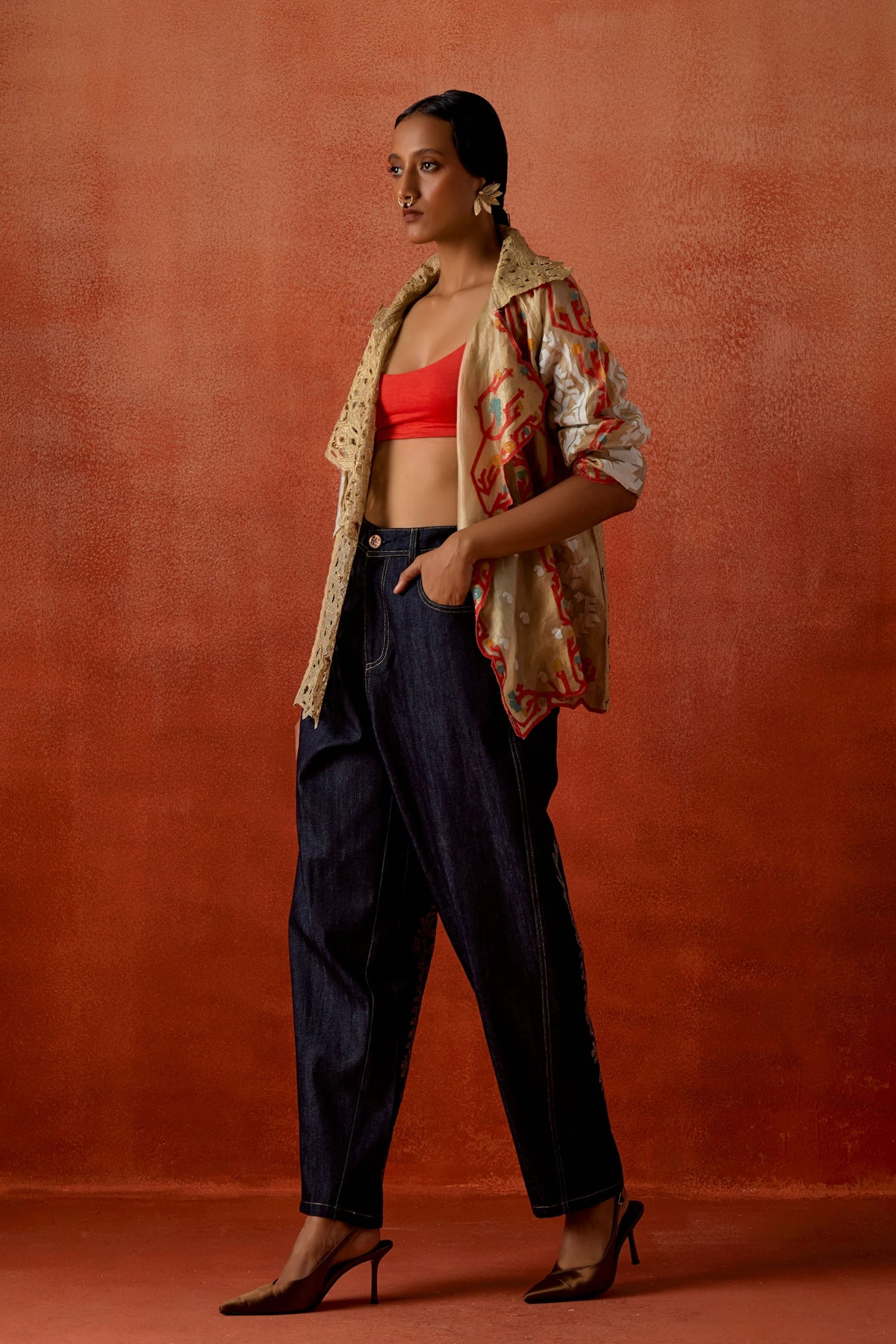 Gold Embroidered Jacket Set