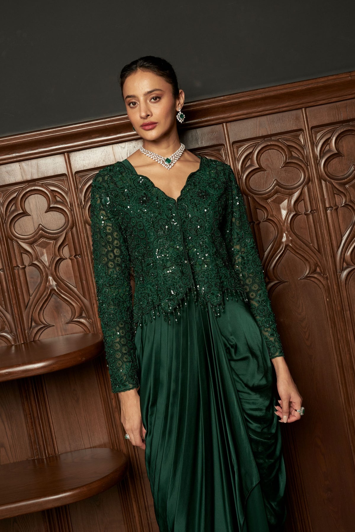 Emerald Embroidered Jacket Set