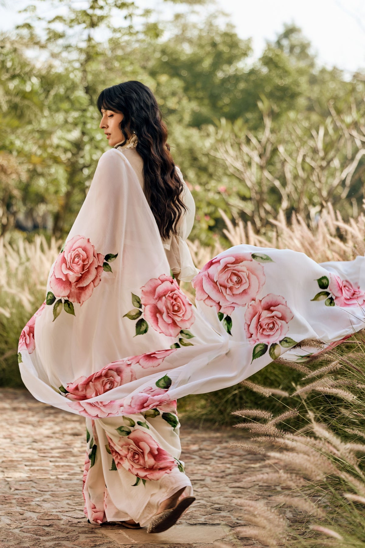 Monica White Chiffon Saree