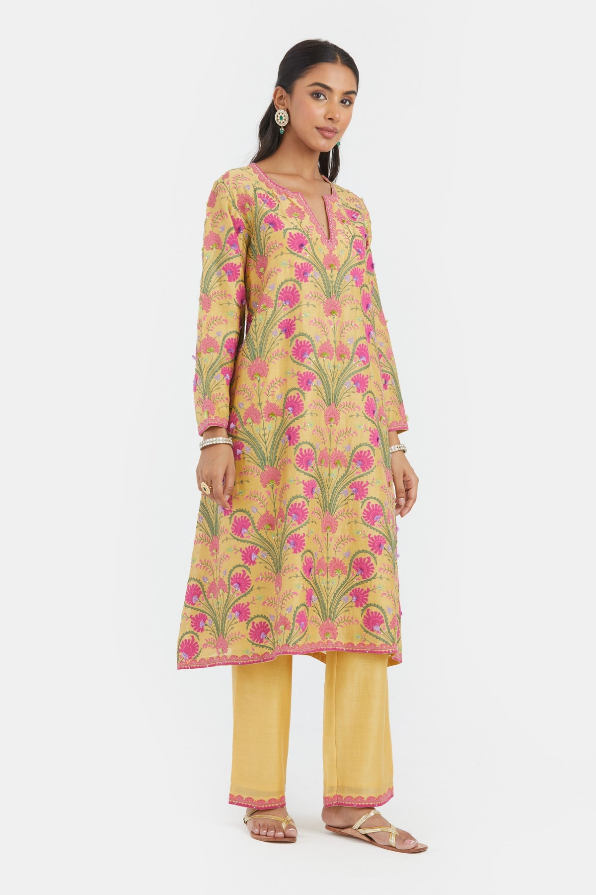 Yellow Silk Chanderi Kurta Set