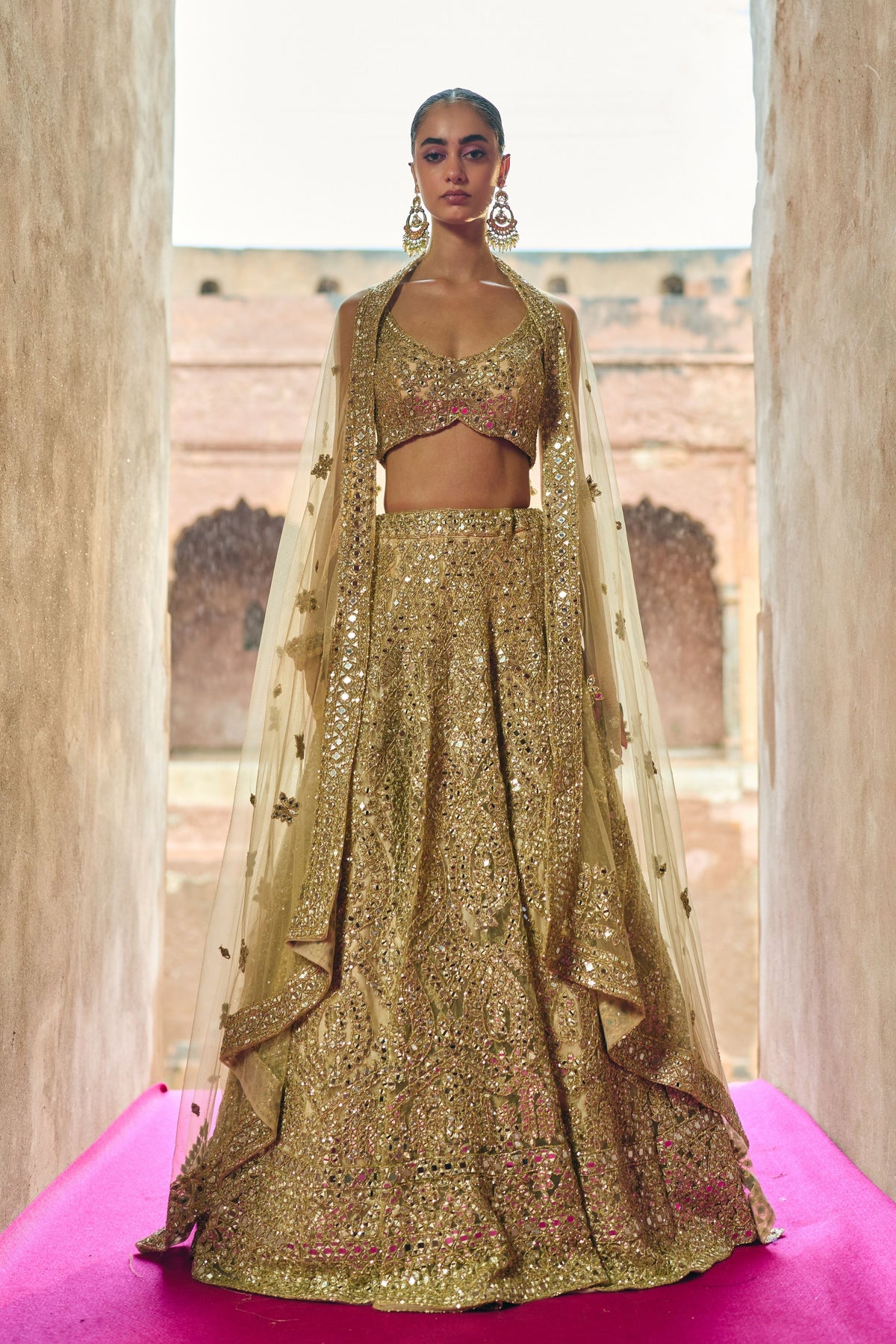 Gold Net Lehenga Set