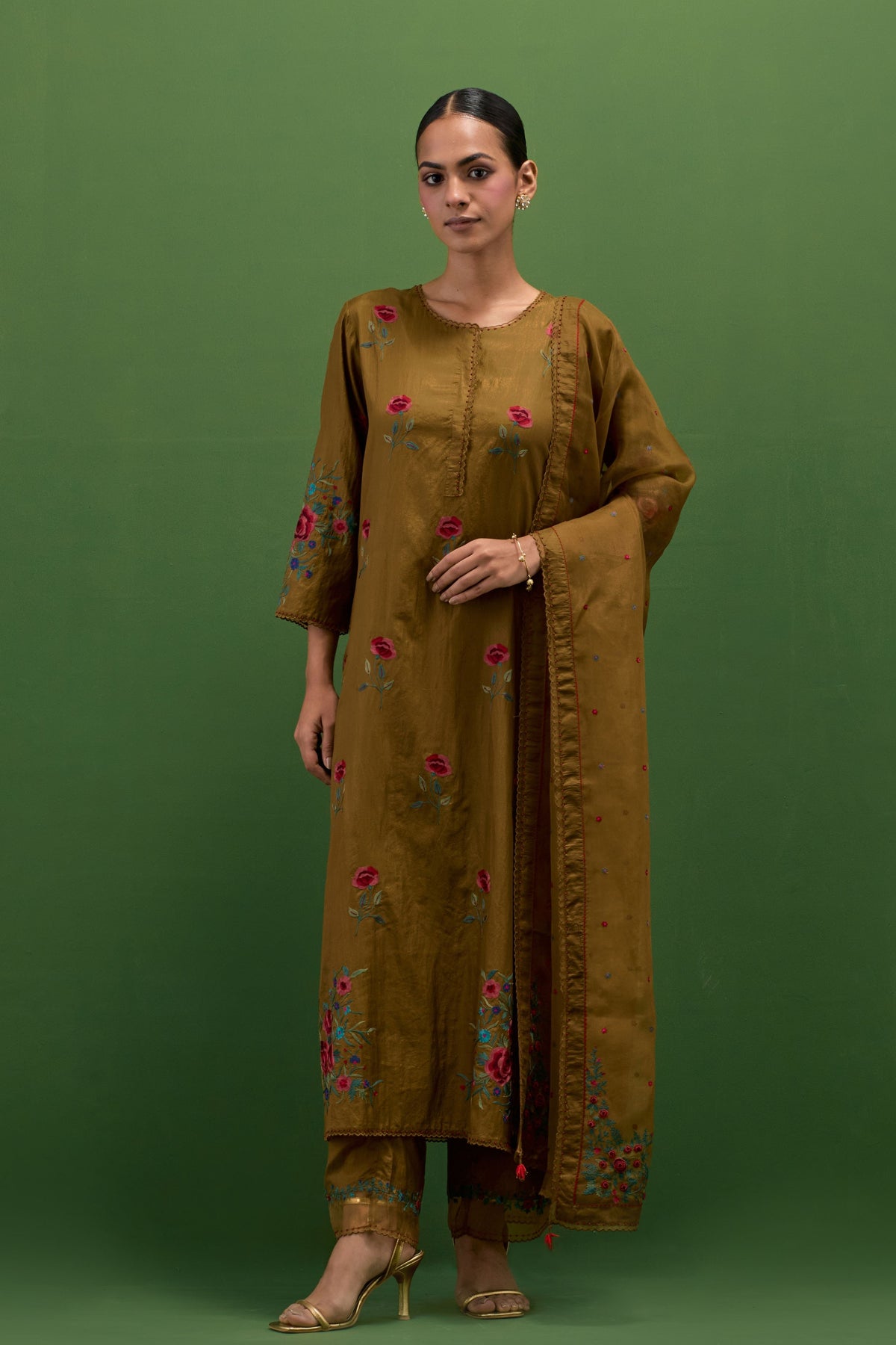 Golden Olive Straight Kurta Set