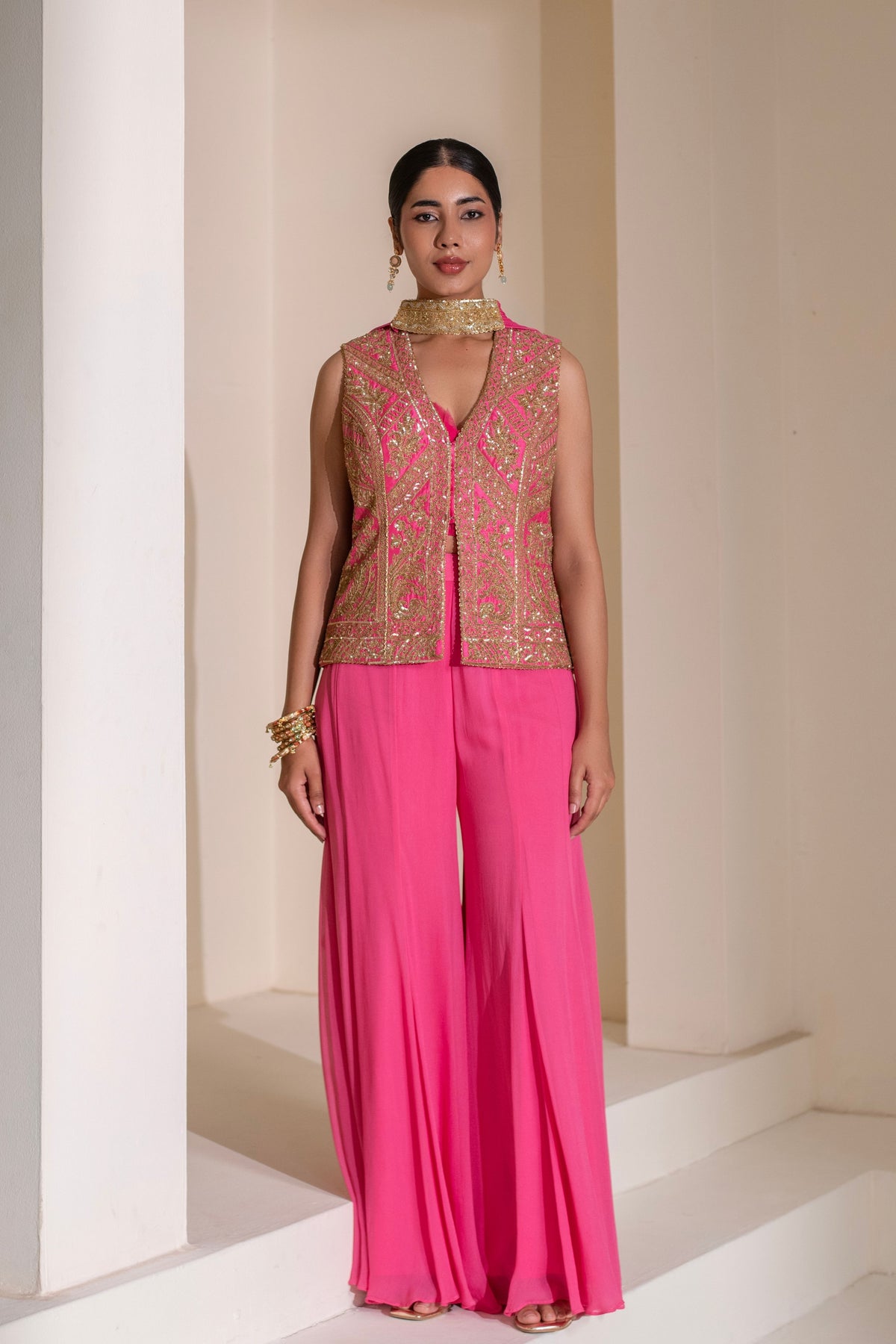 Pink Embellished Jacket Set
