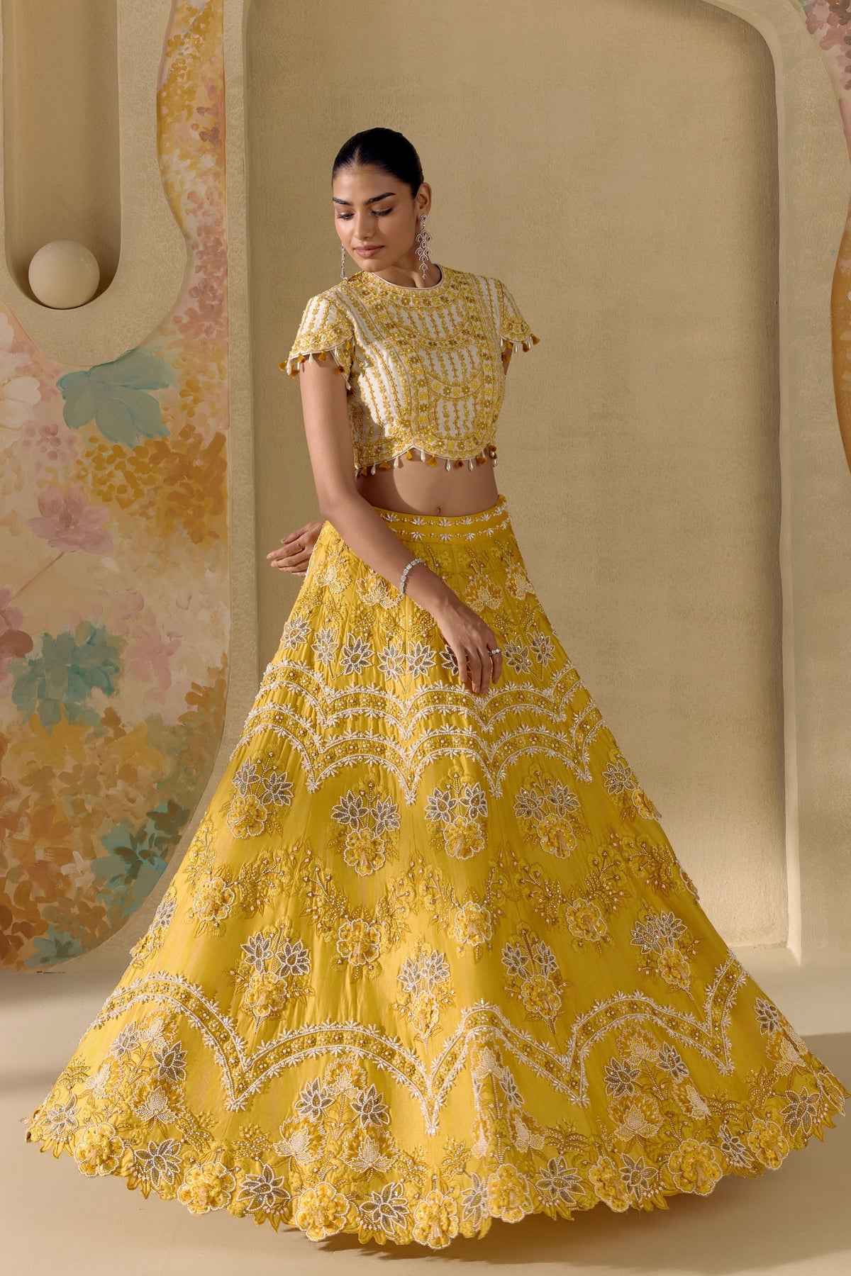 Yellow Multitonal Floral Lehenga
