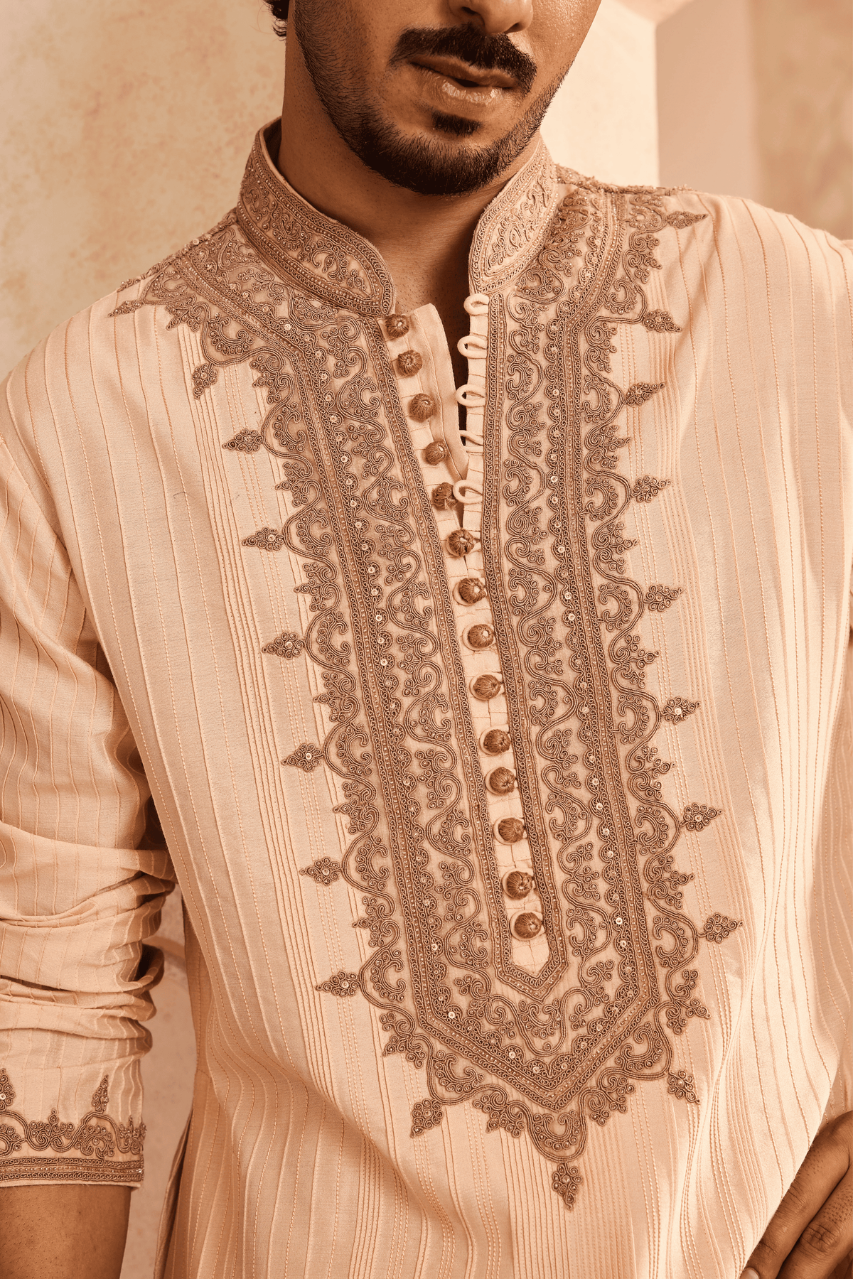 Embroidered Biege Kurta Set