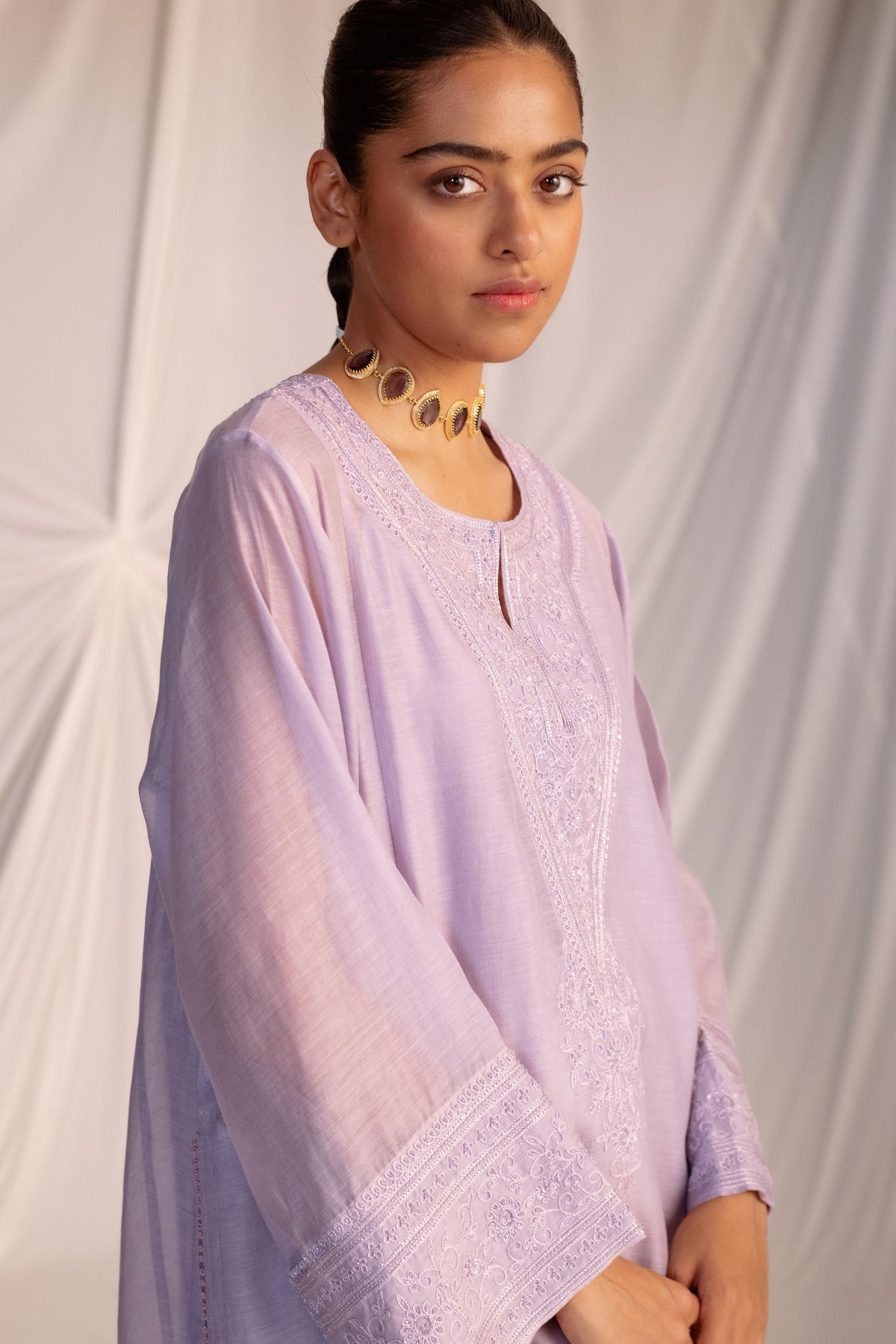 Violet Embroidered Tunic Set