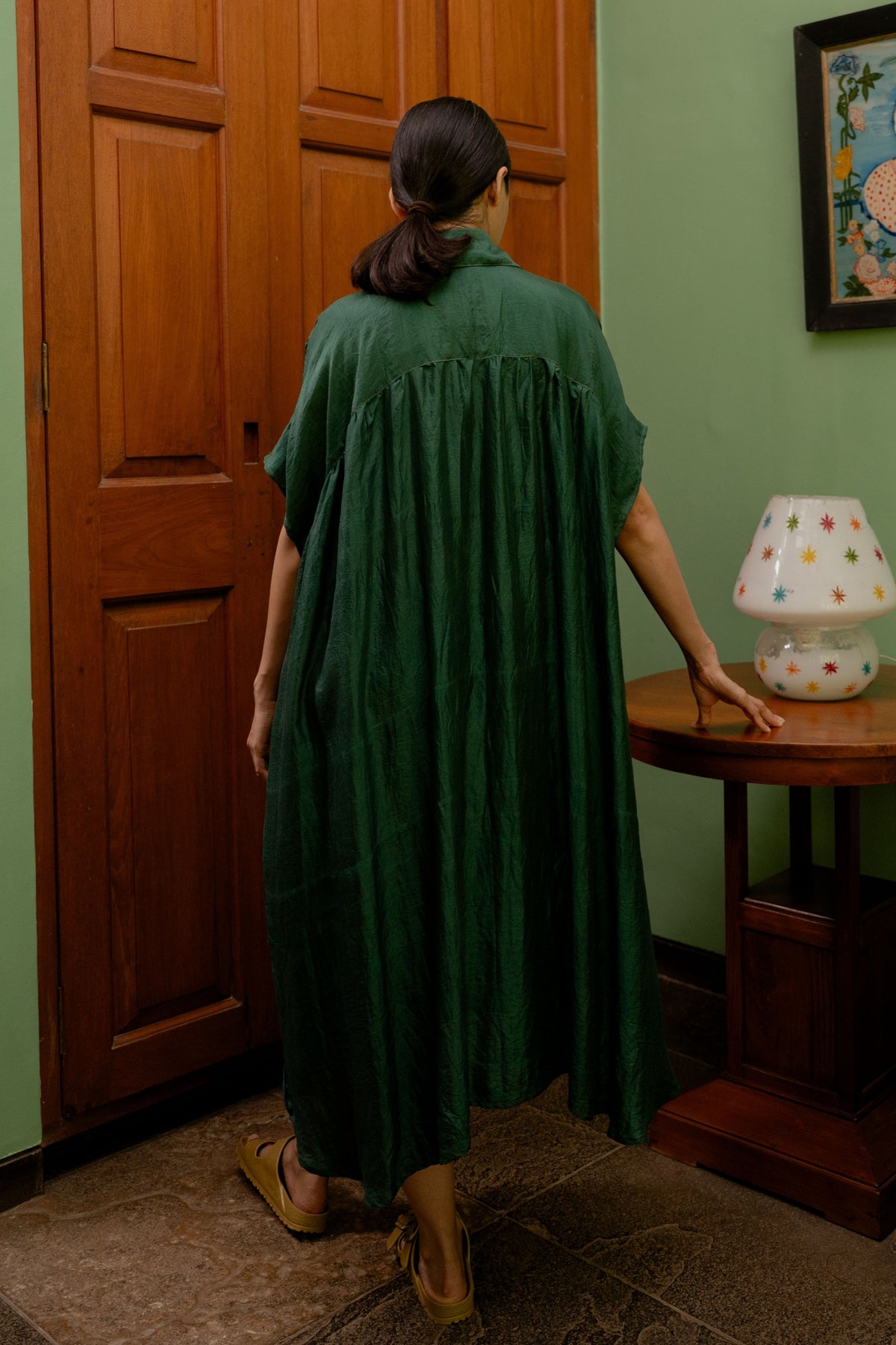 Forest Green Shirt Dress Solid
