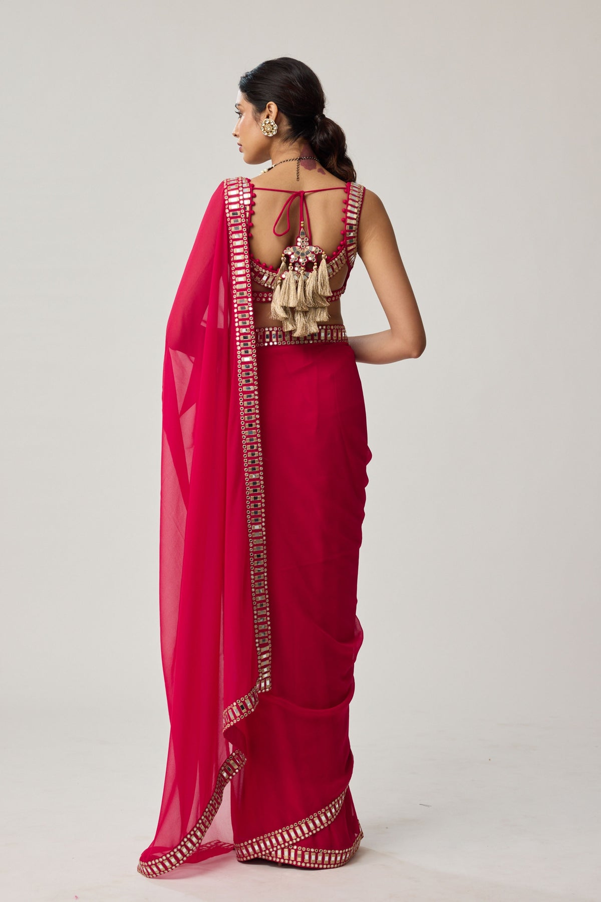 Crimson Red Georgette Saree Set