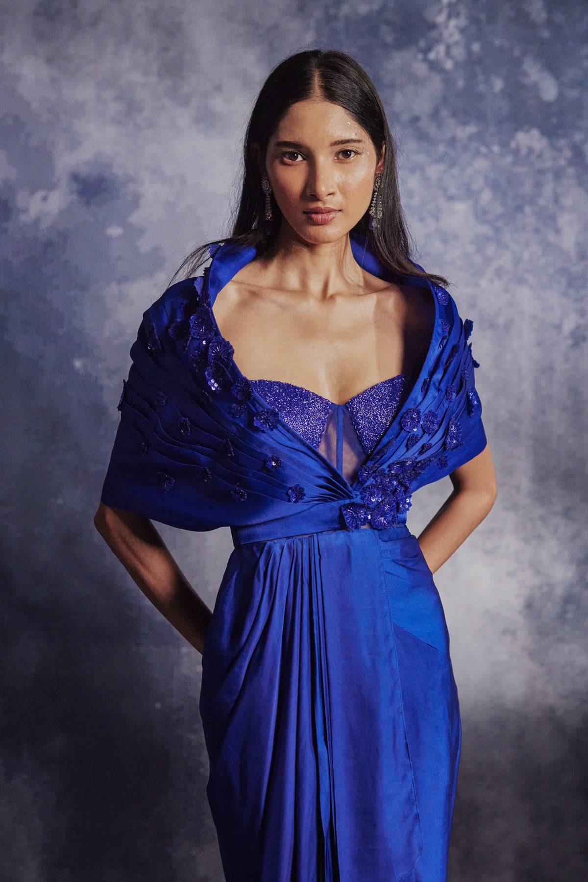 Azure Blue Embroidered Gown Set