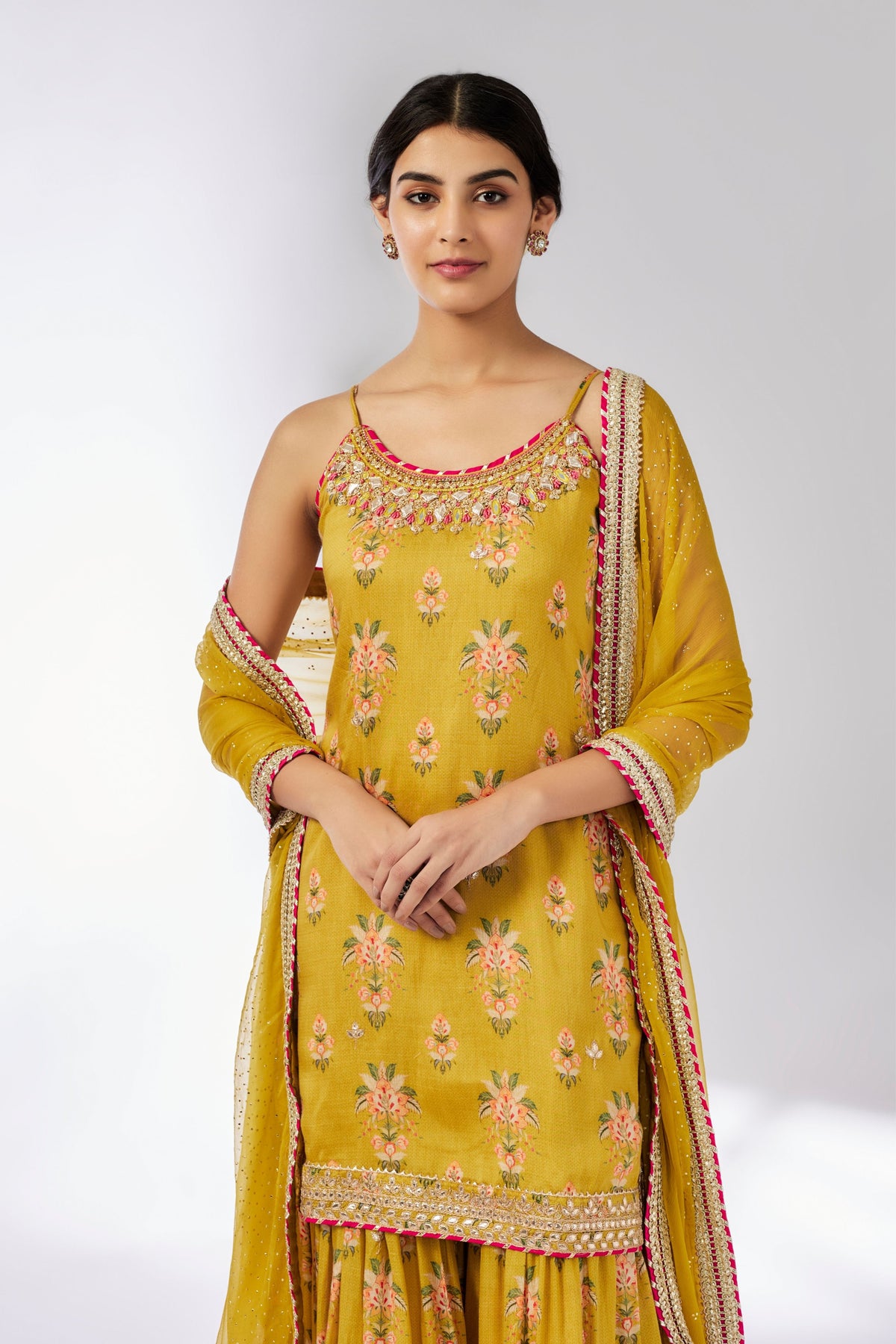 Mustard Chhaya Strappy Sharara Set