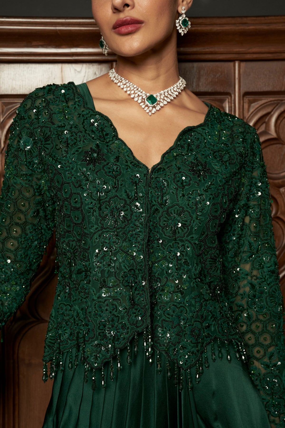 Emerald Embroidered Jacket Set