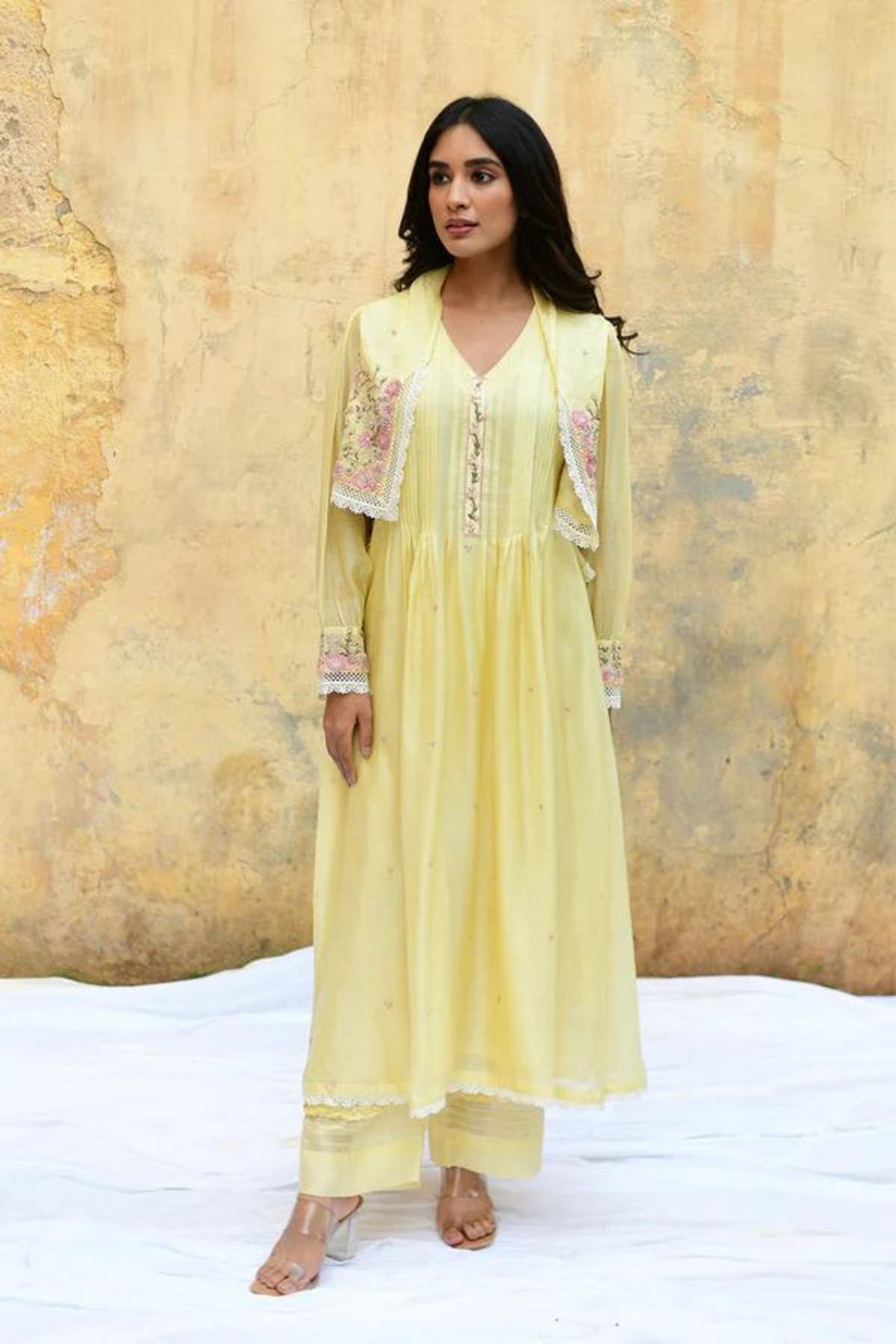 Yellow Mystic Knot Jacket Kurta Set