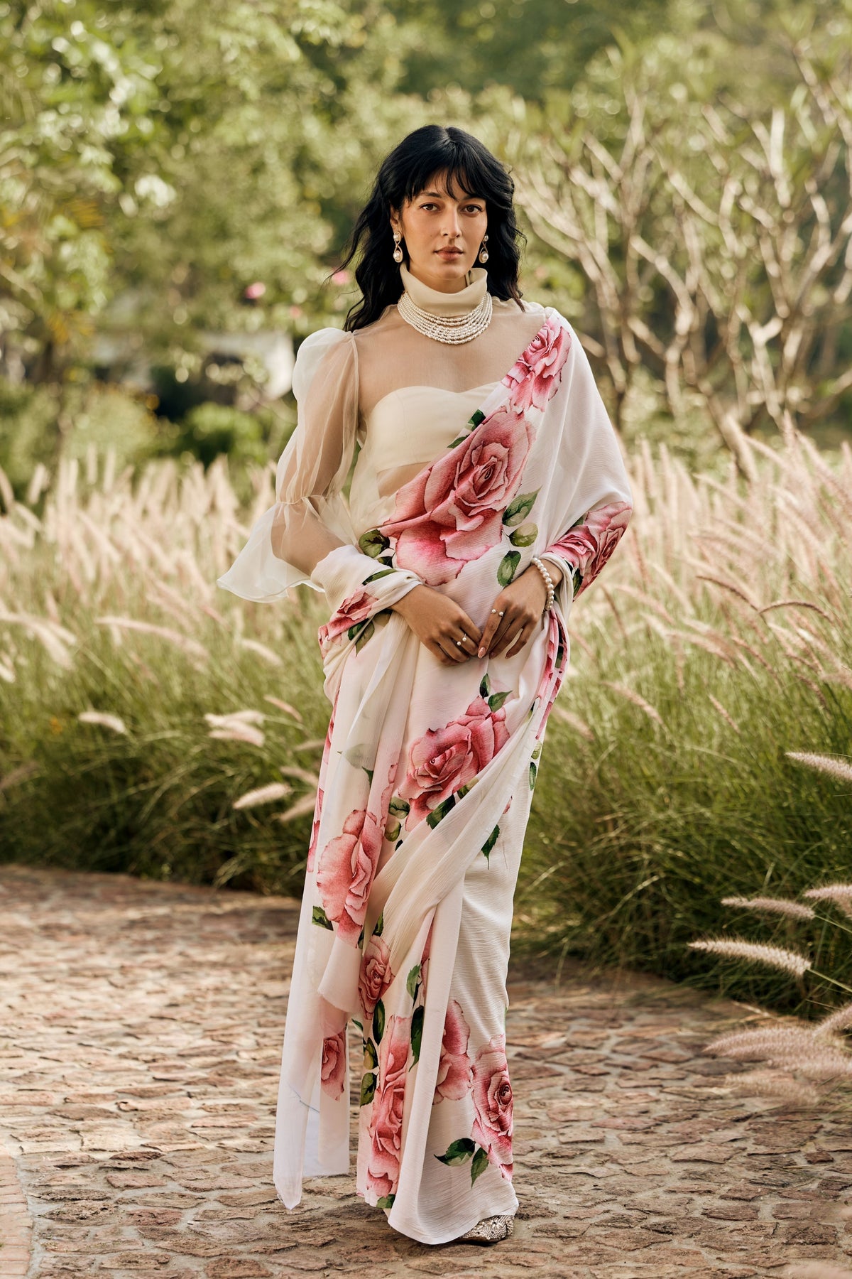 Monica White Chiffon Saree