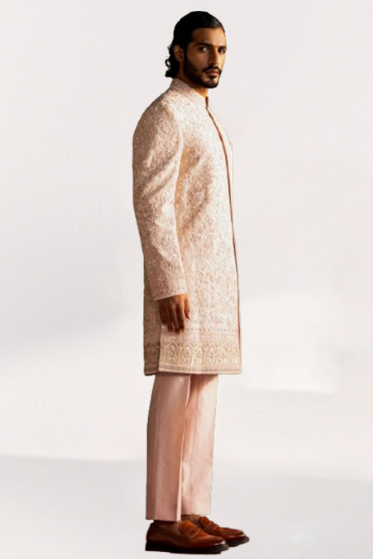 Lakshay Peach Achkan Set